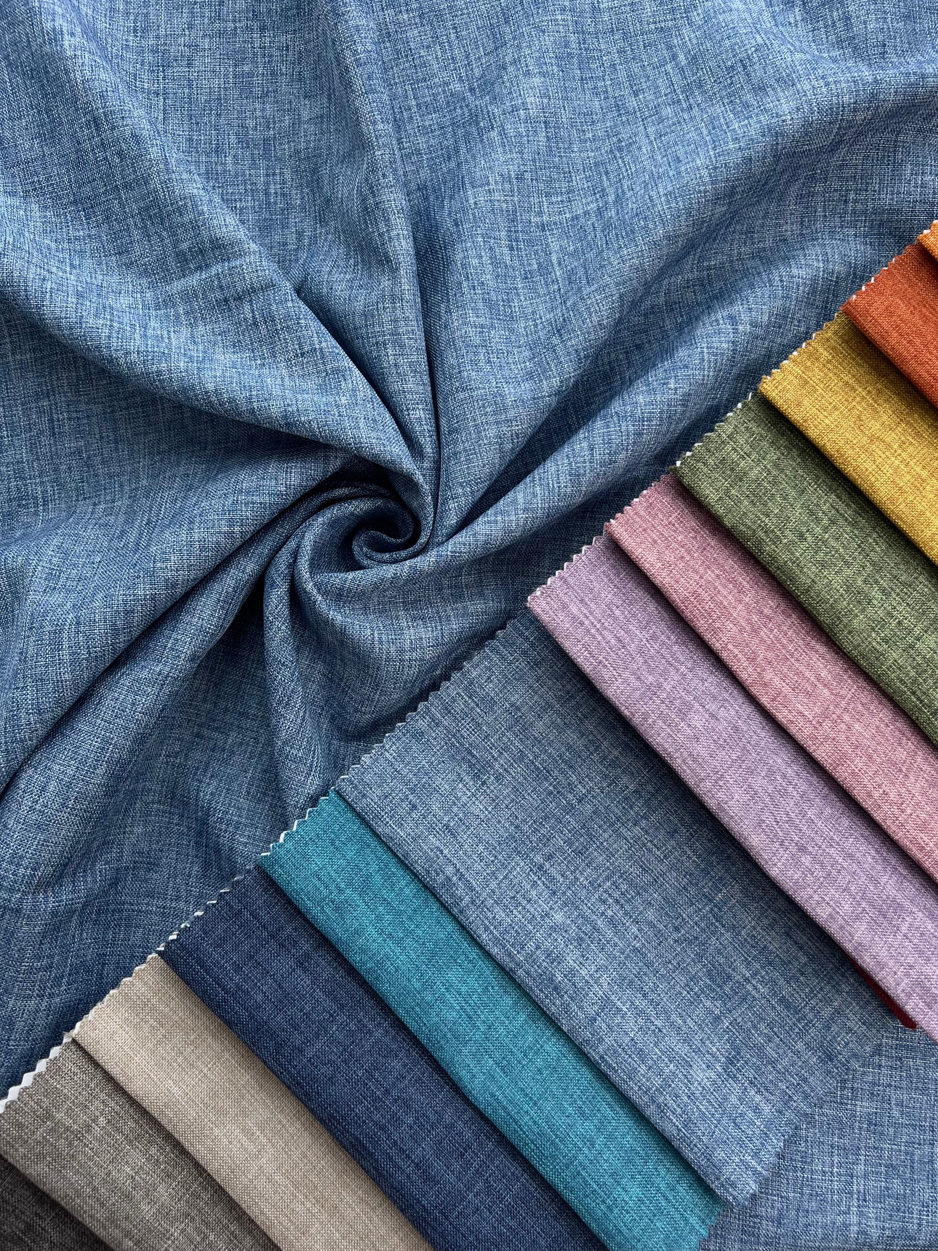 Plain linen structural curtain “Safir”, light blue color