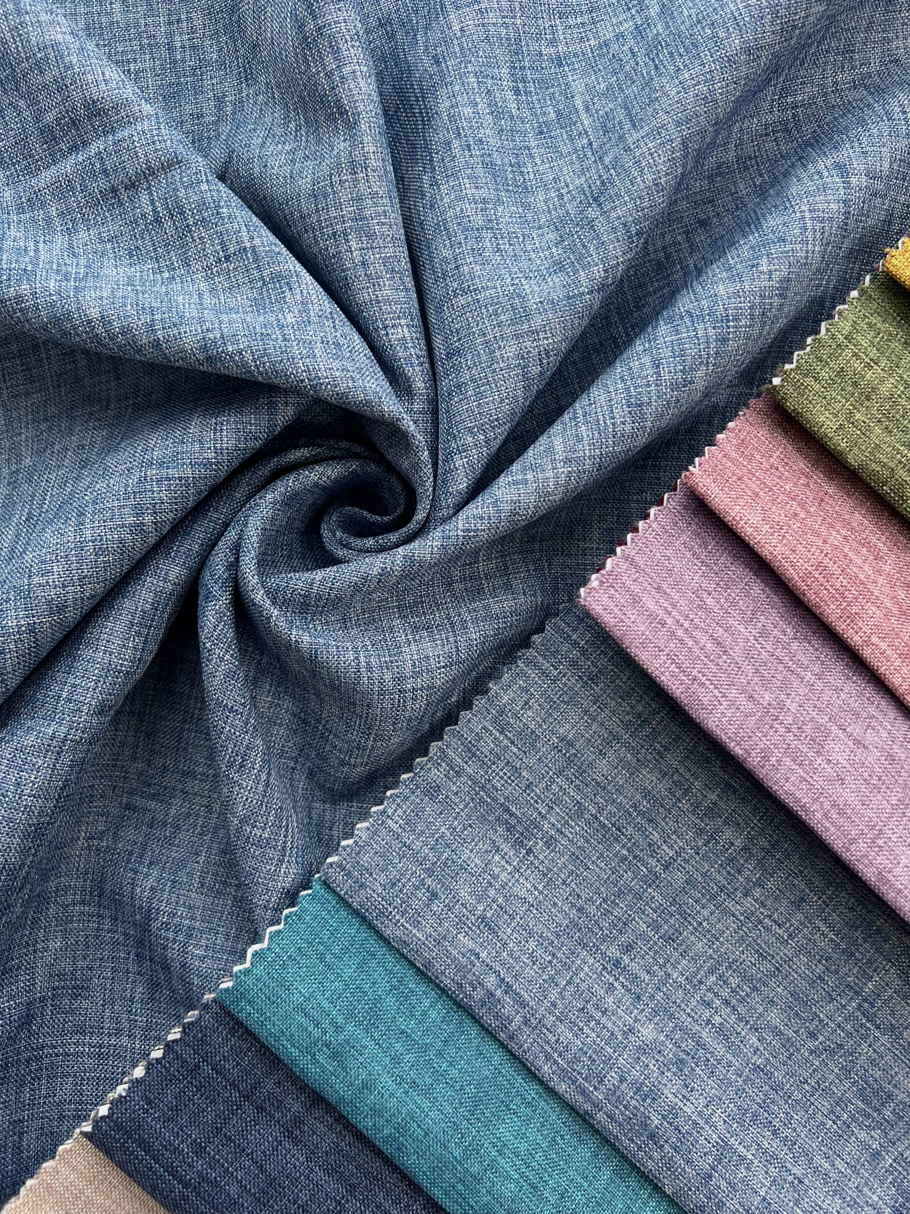 Plain linen structural curtain “Safir”, light blue color