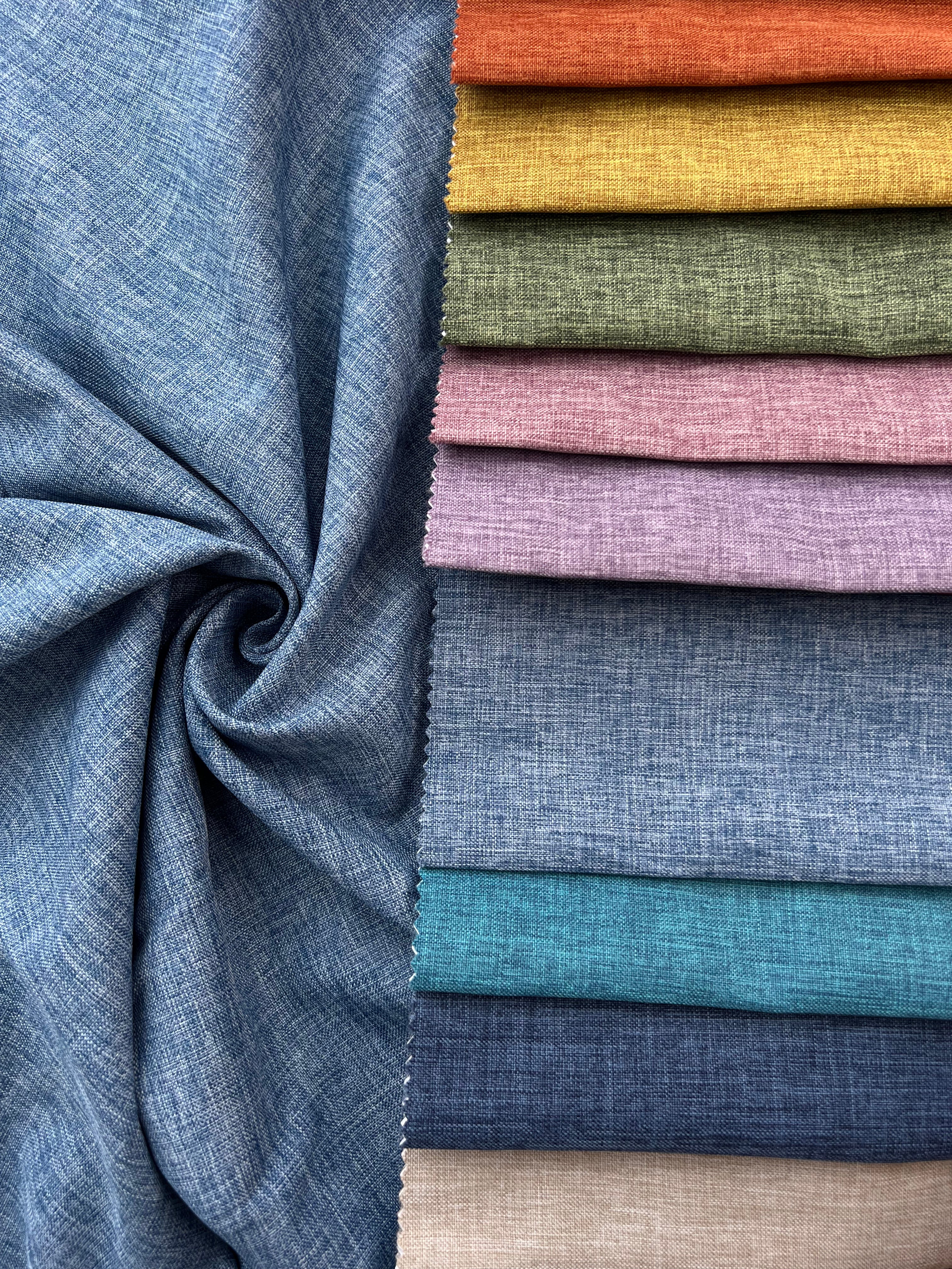 Plain linen structural curtain “Safir”, light blue color