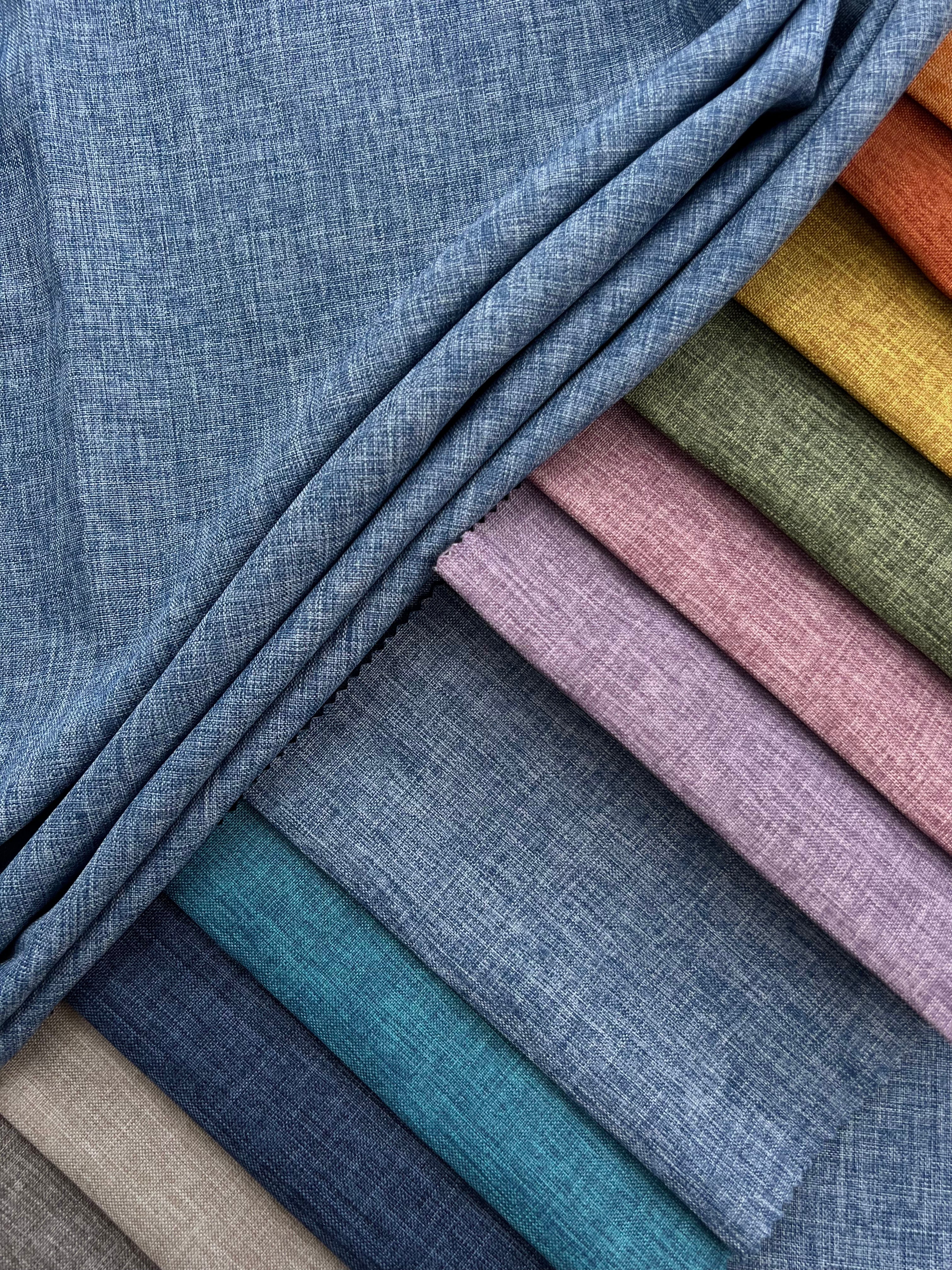 Plain linen structural curtain “Safir”, light blue color