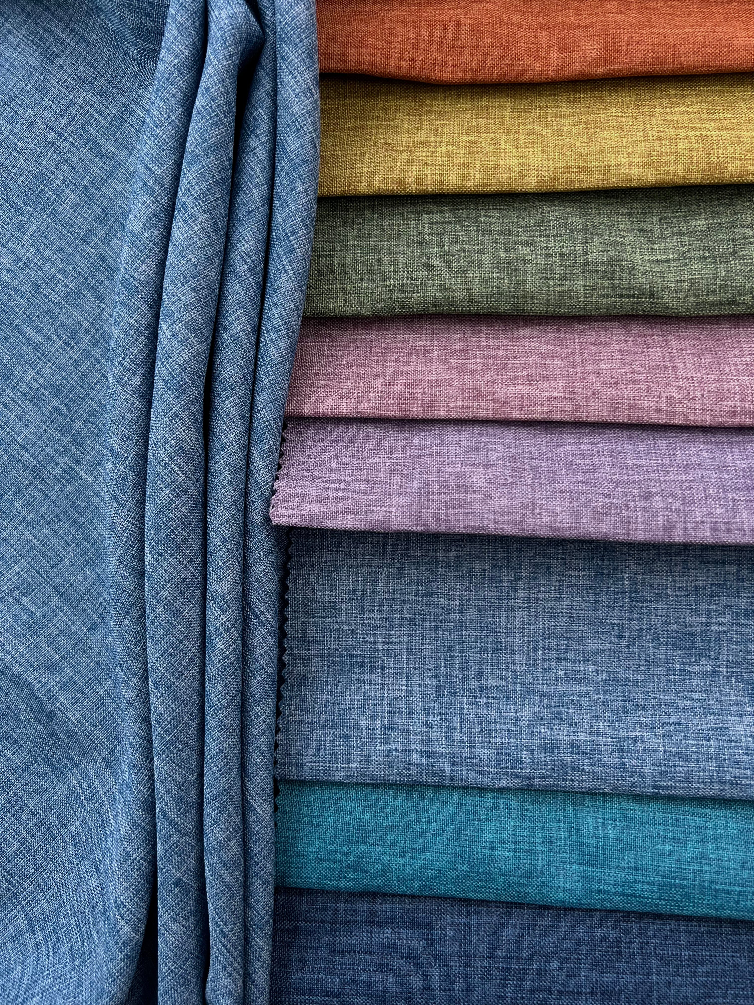 Plain linen structural curtain “Safir”, light blue color