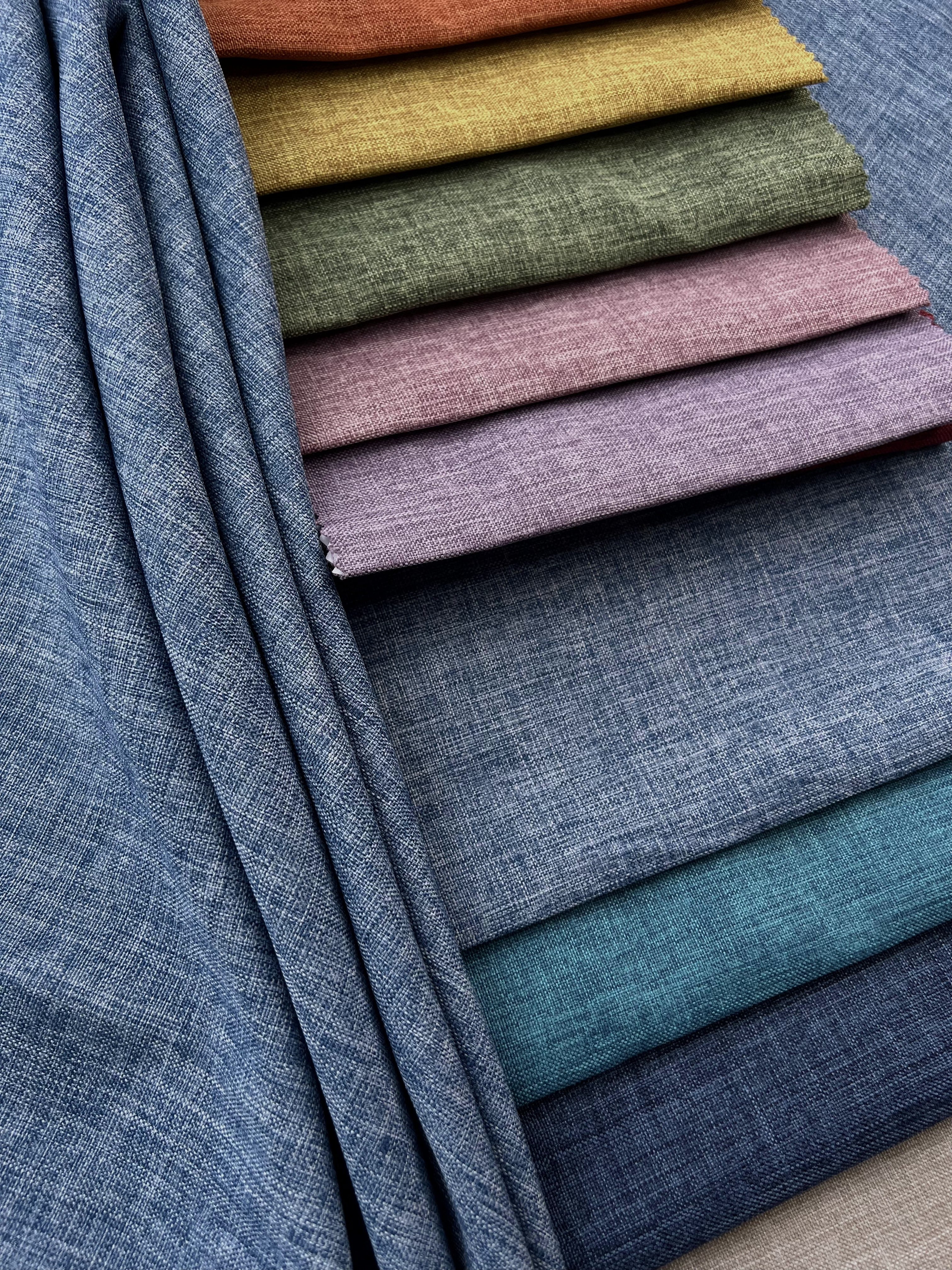 Plain linen structural curtain “Safir”, light blue color