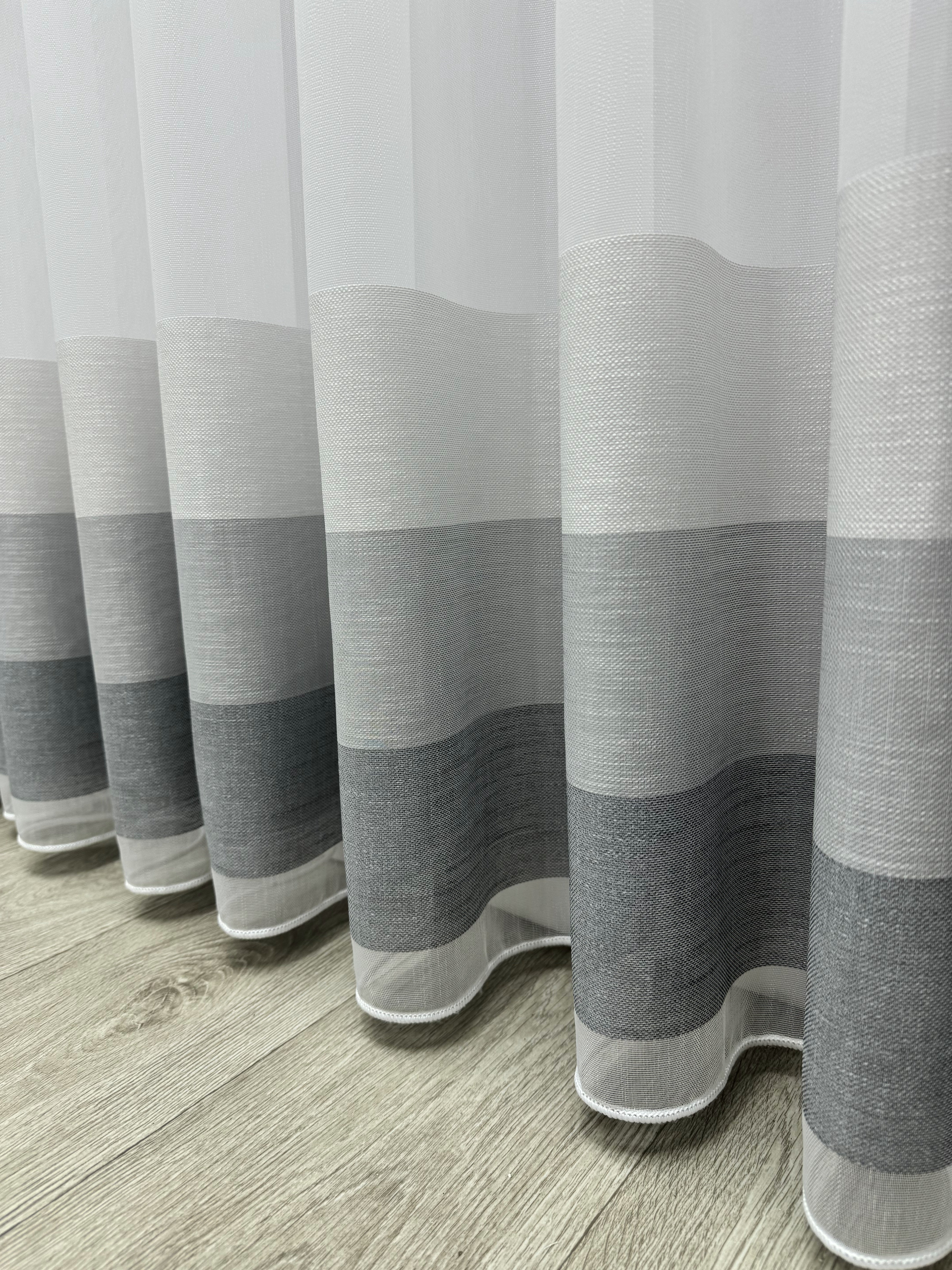 Bamboo-based sheer curtain with stripes, gray color