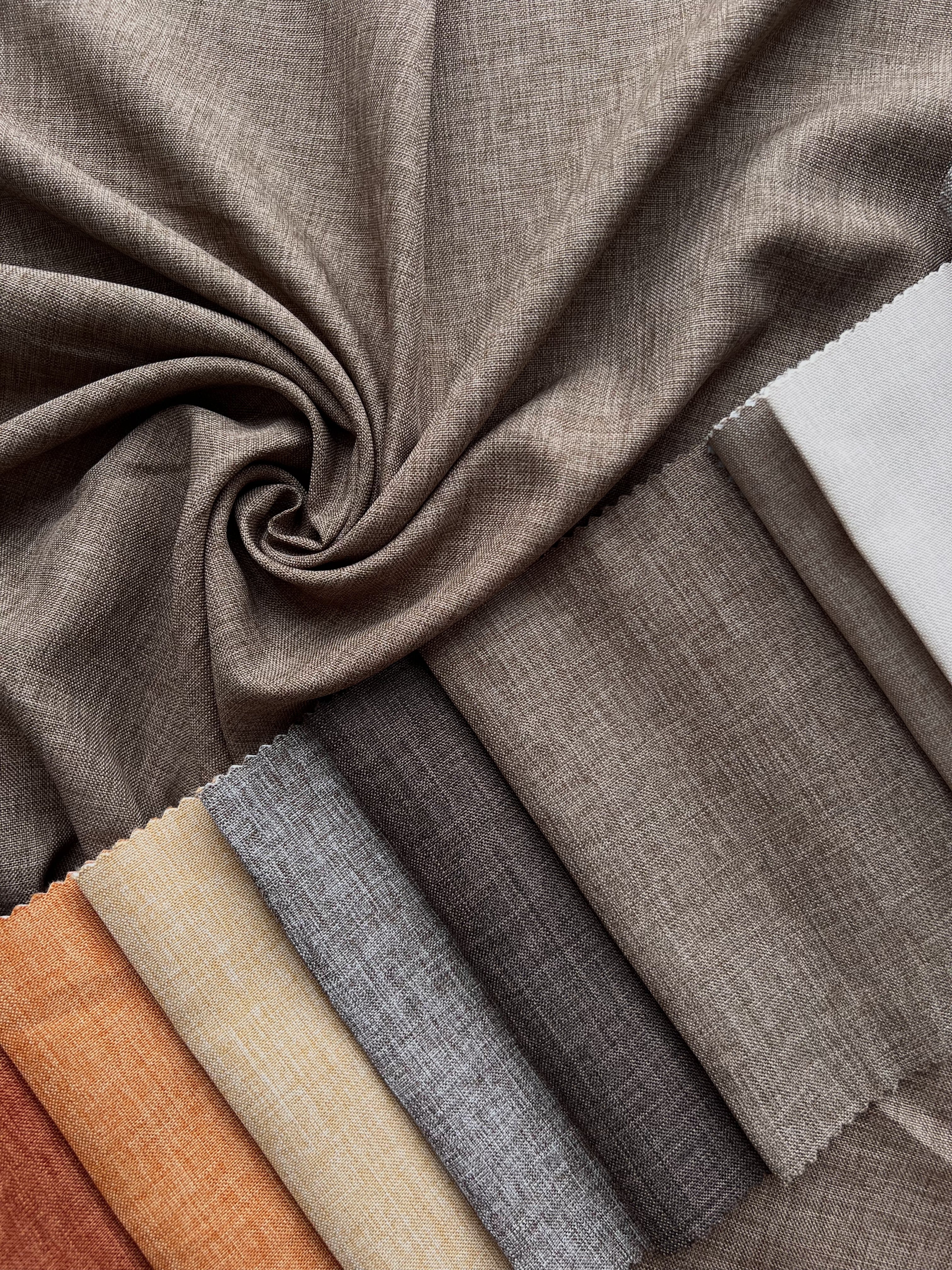 Plain linen structural curtain “Safir”, brown color