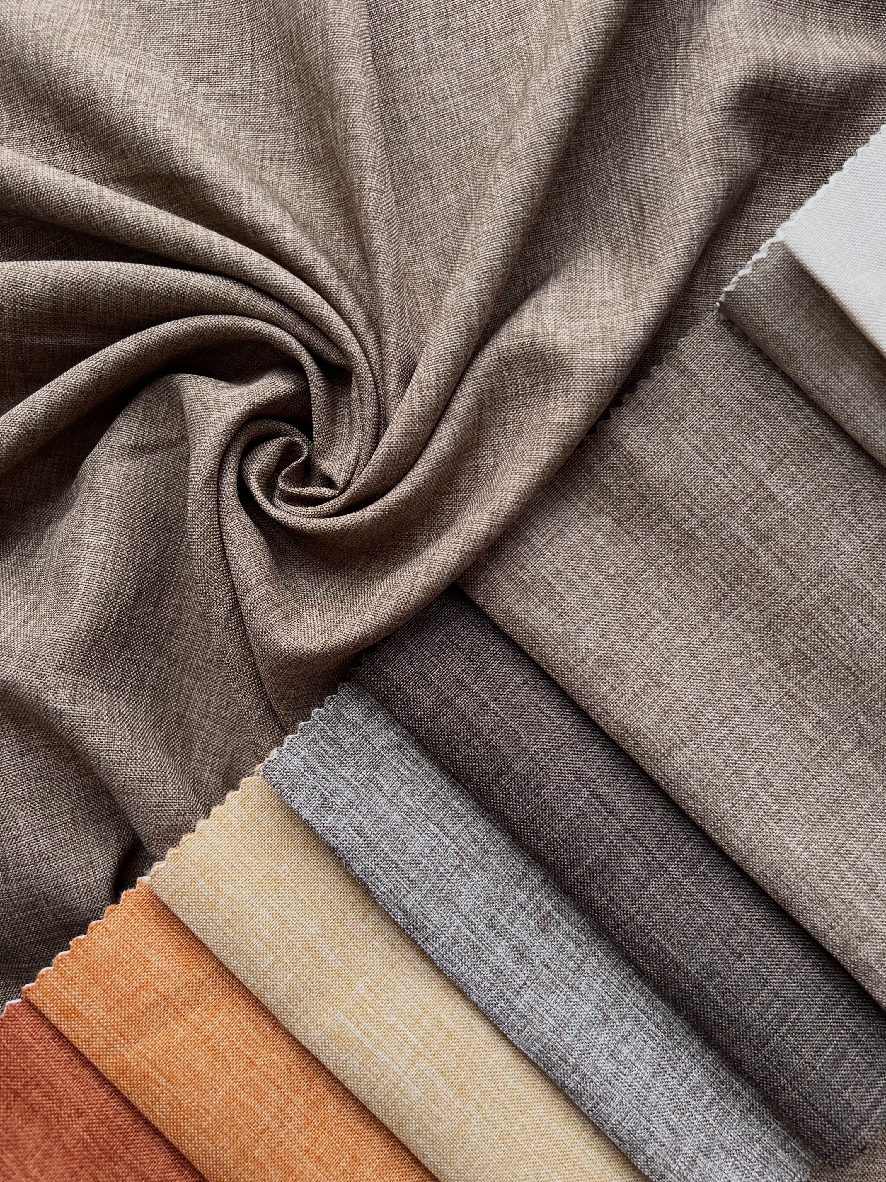 Plain linen structural curtain “Safir”, brown color