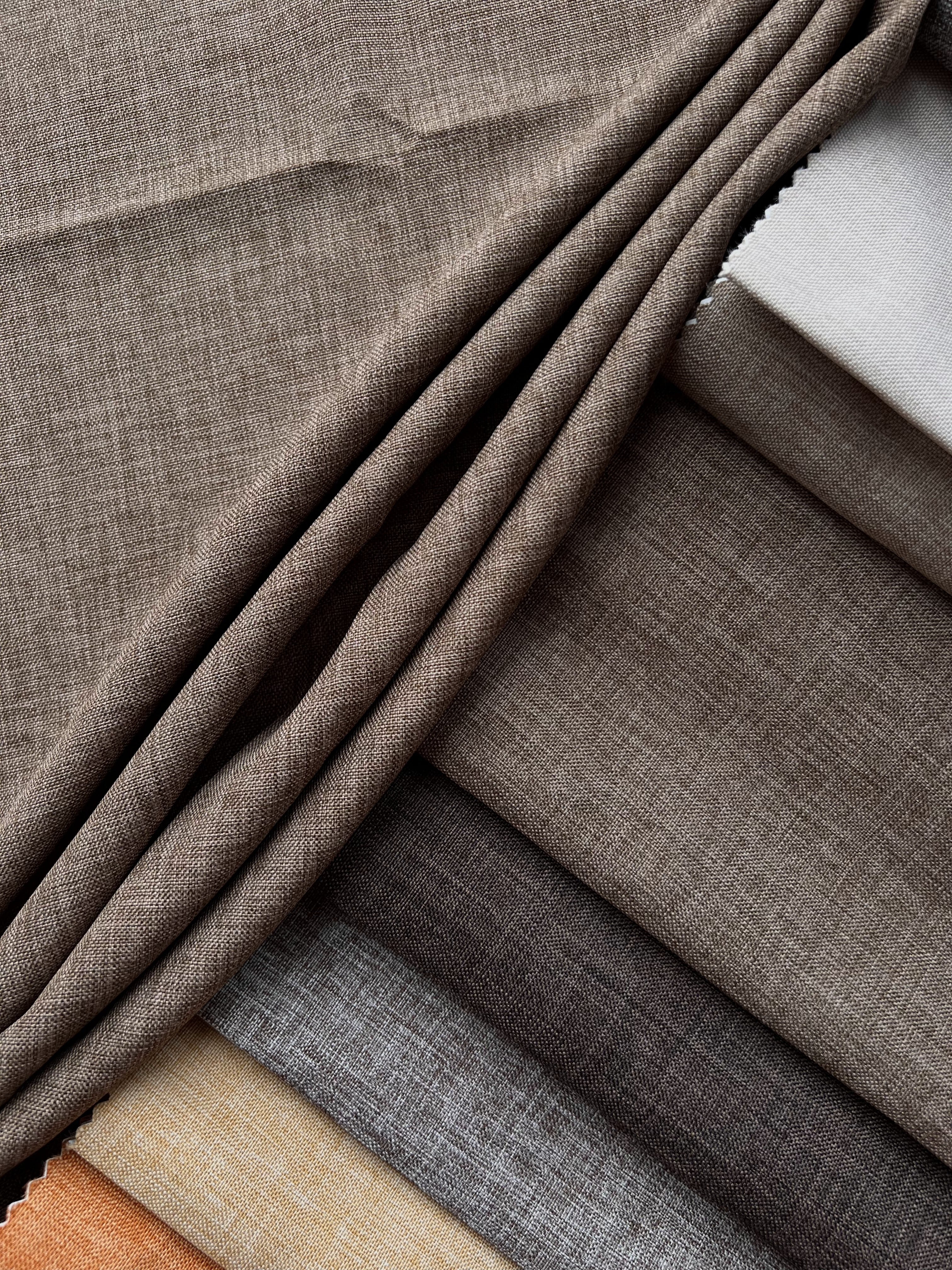 Plain linen structural curtain “Safir”, brown color