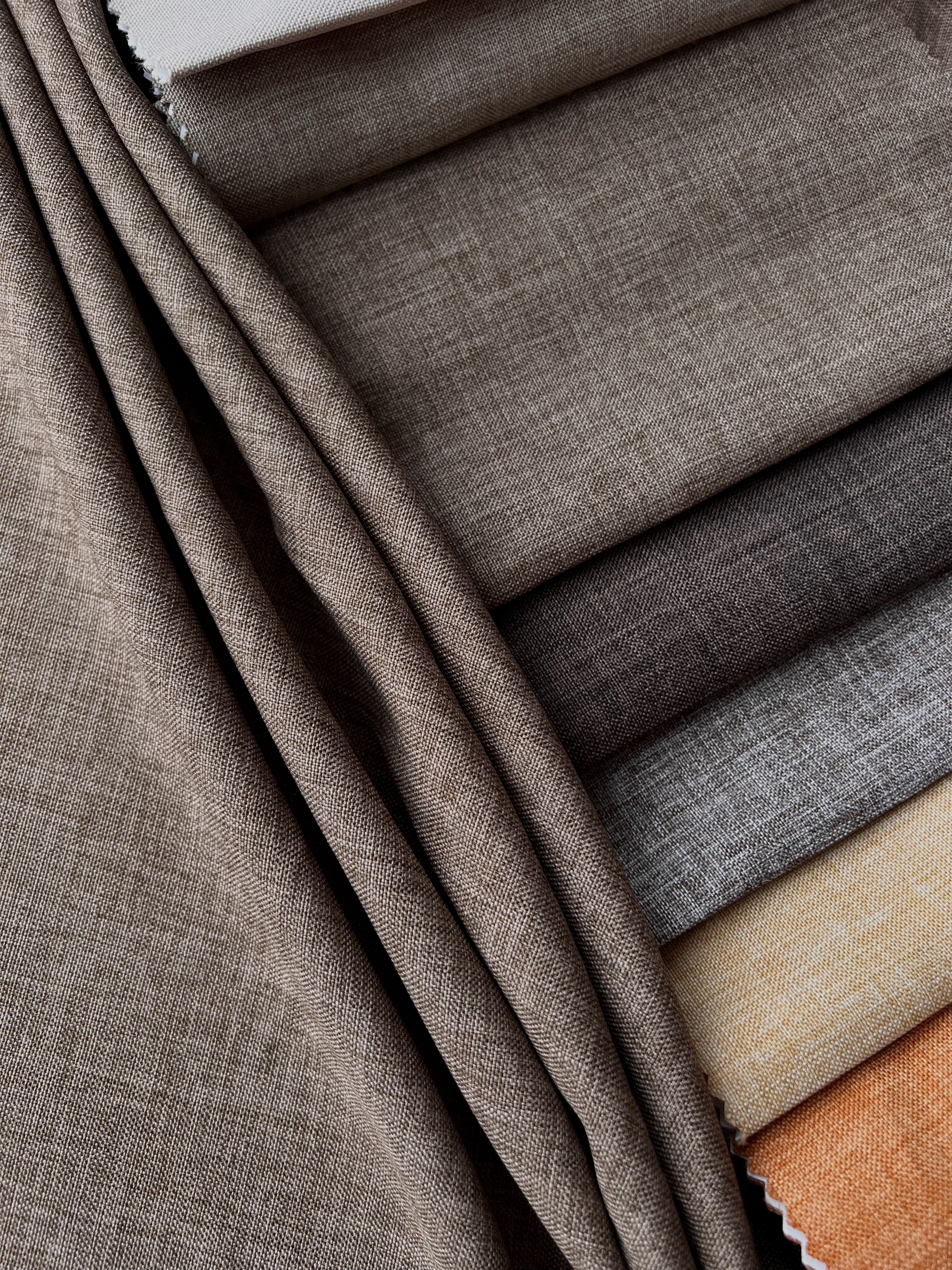 Plain linen structural curtain “Safir”, brown color