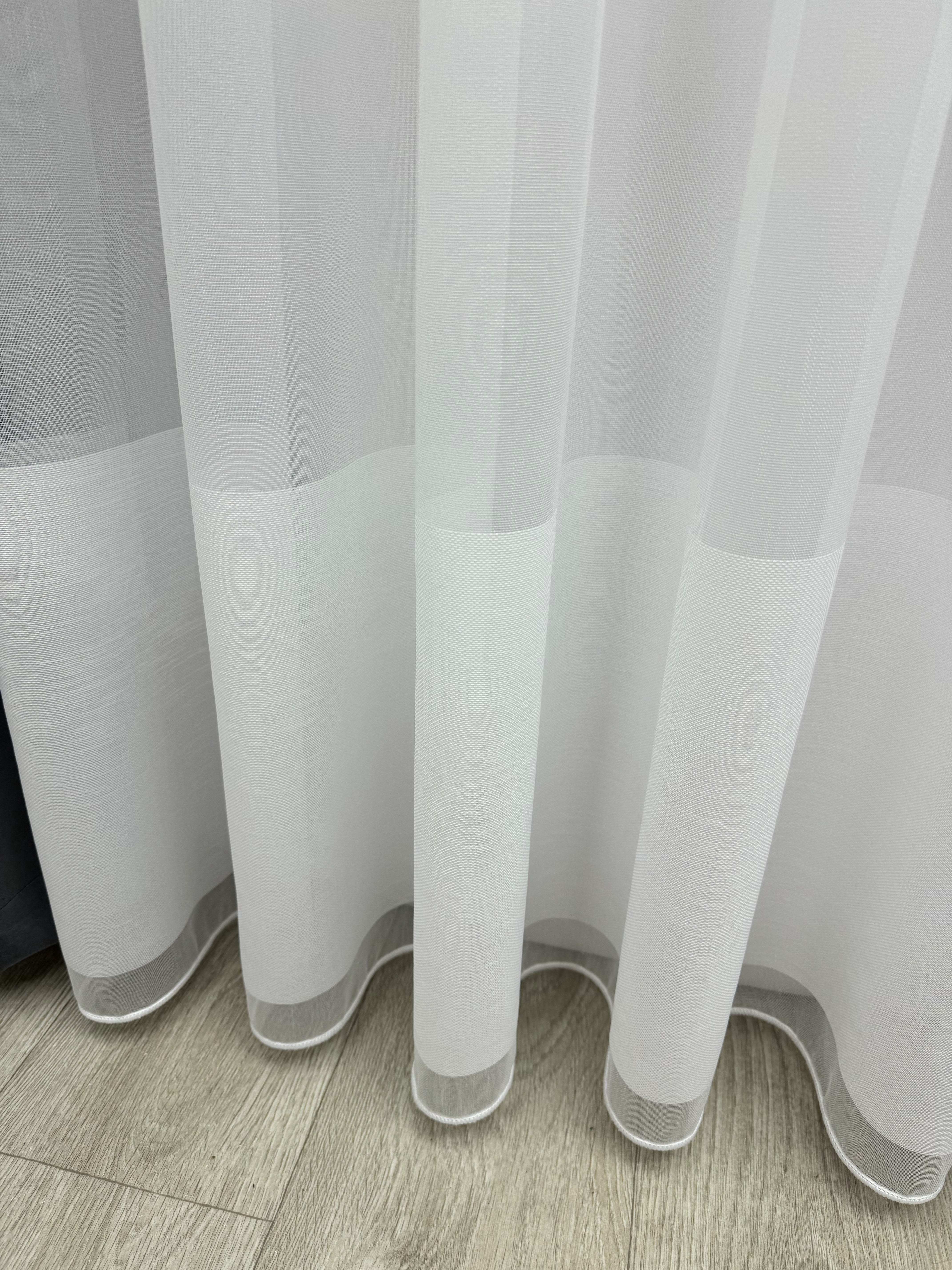 Bamboo-based sheer curtain with stripes, white color