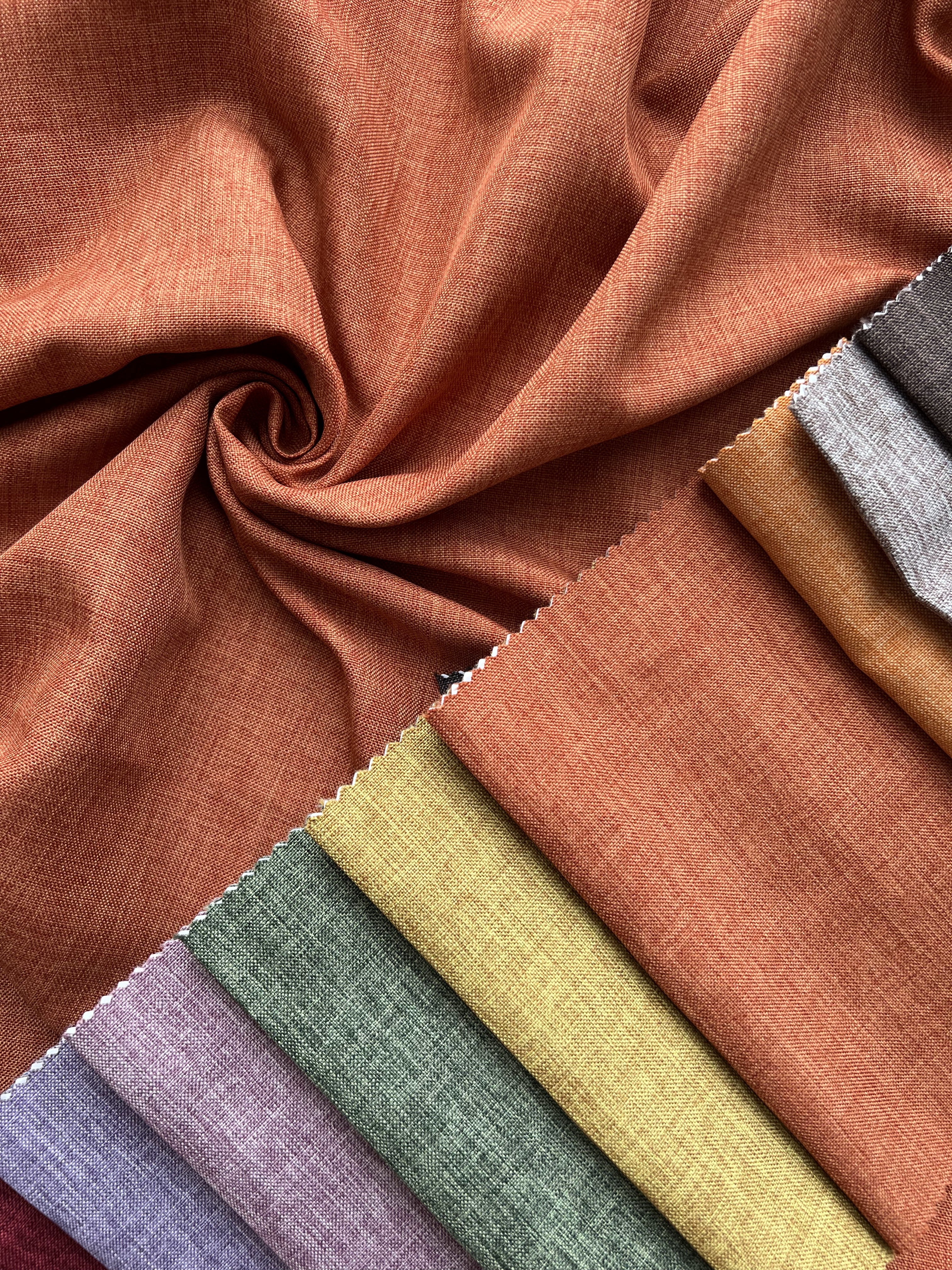 Plain linen structural curtain “Safir”, terracotta color