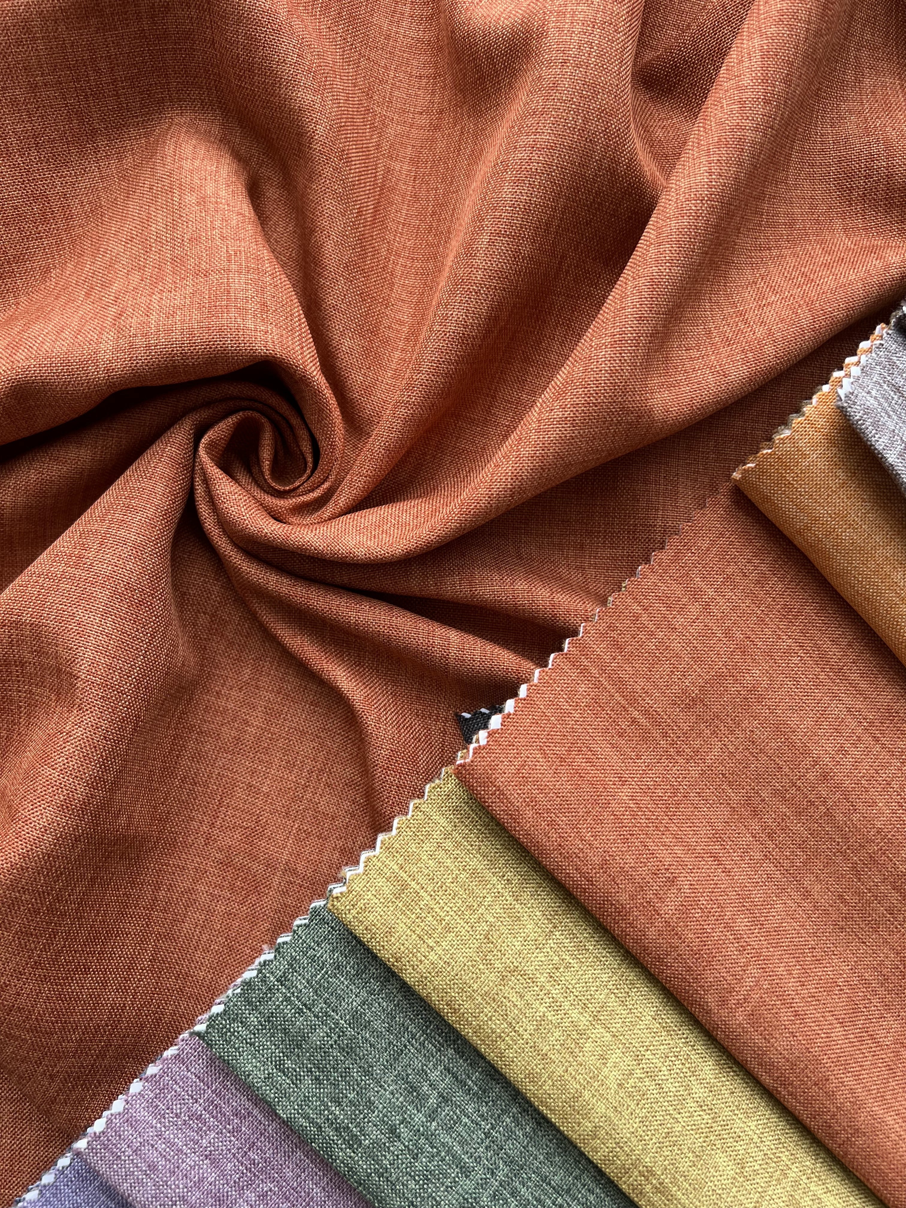 Plain linen structural curtain “Safir”, terracotta color