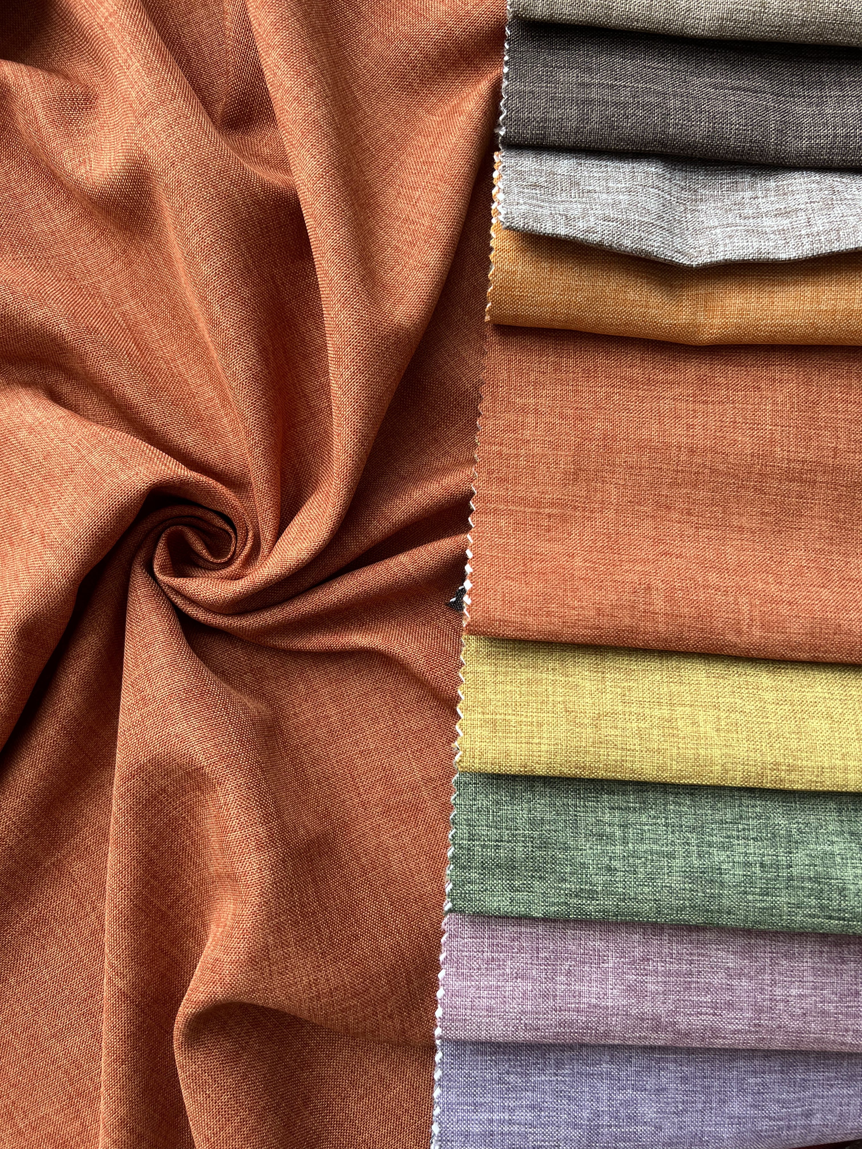 Plain linen structural curtain “Safir”, terracotta color