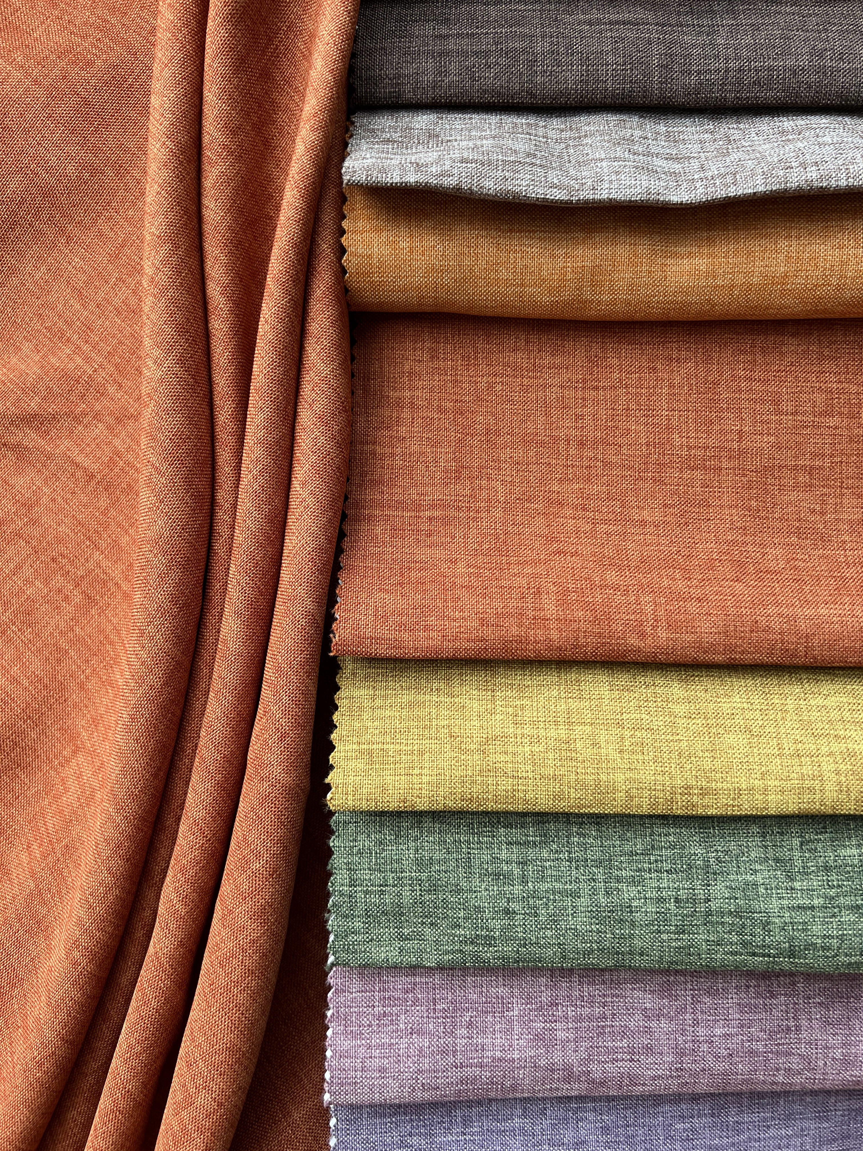 Plain linen structural curtain “Safir”, terracotta color