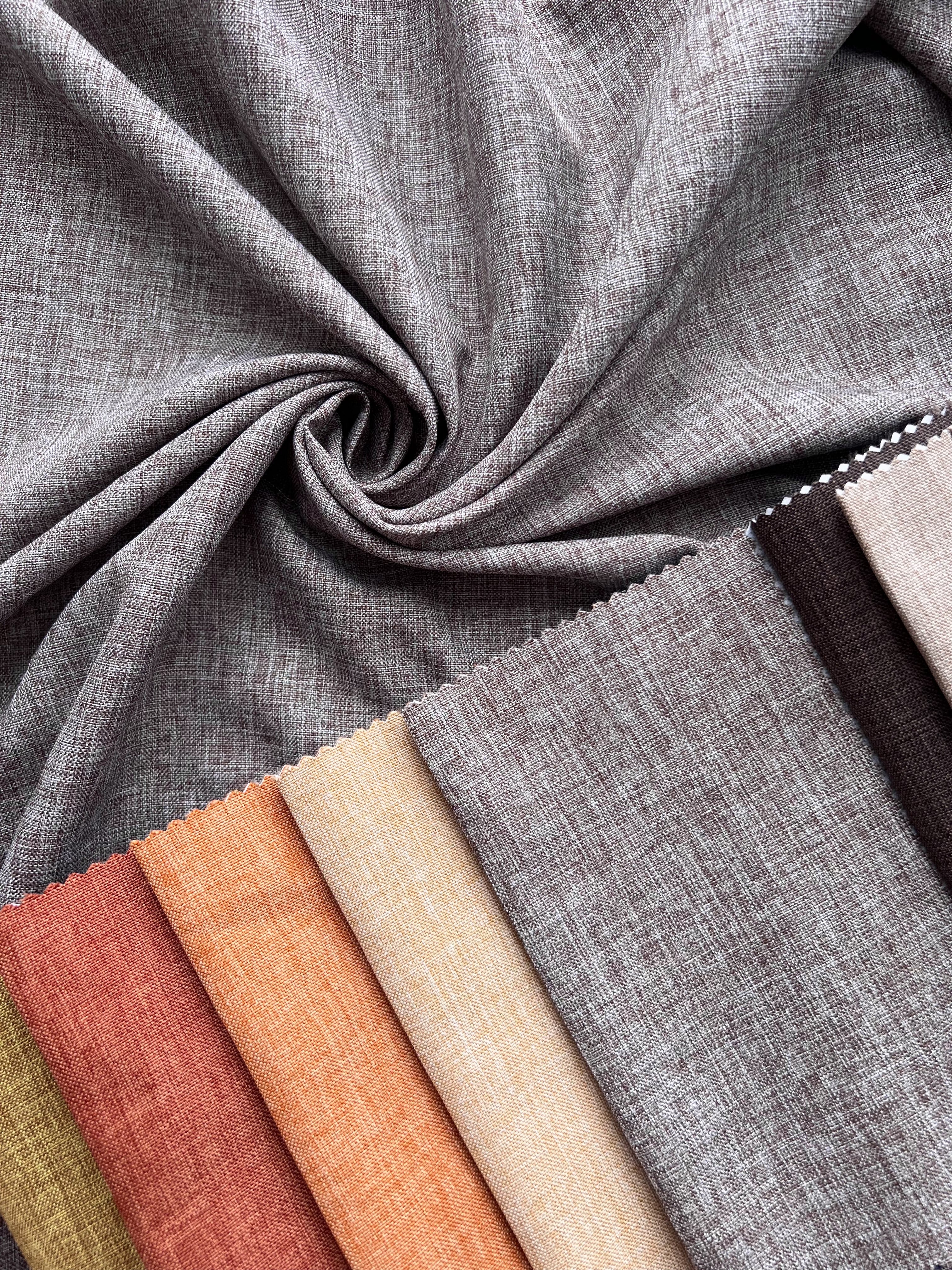 Plain linen structural curtain “Safir”, light brown color