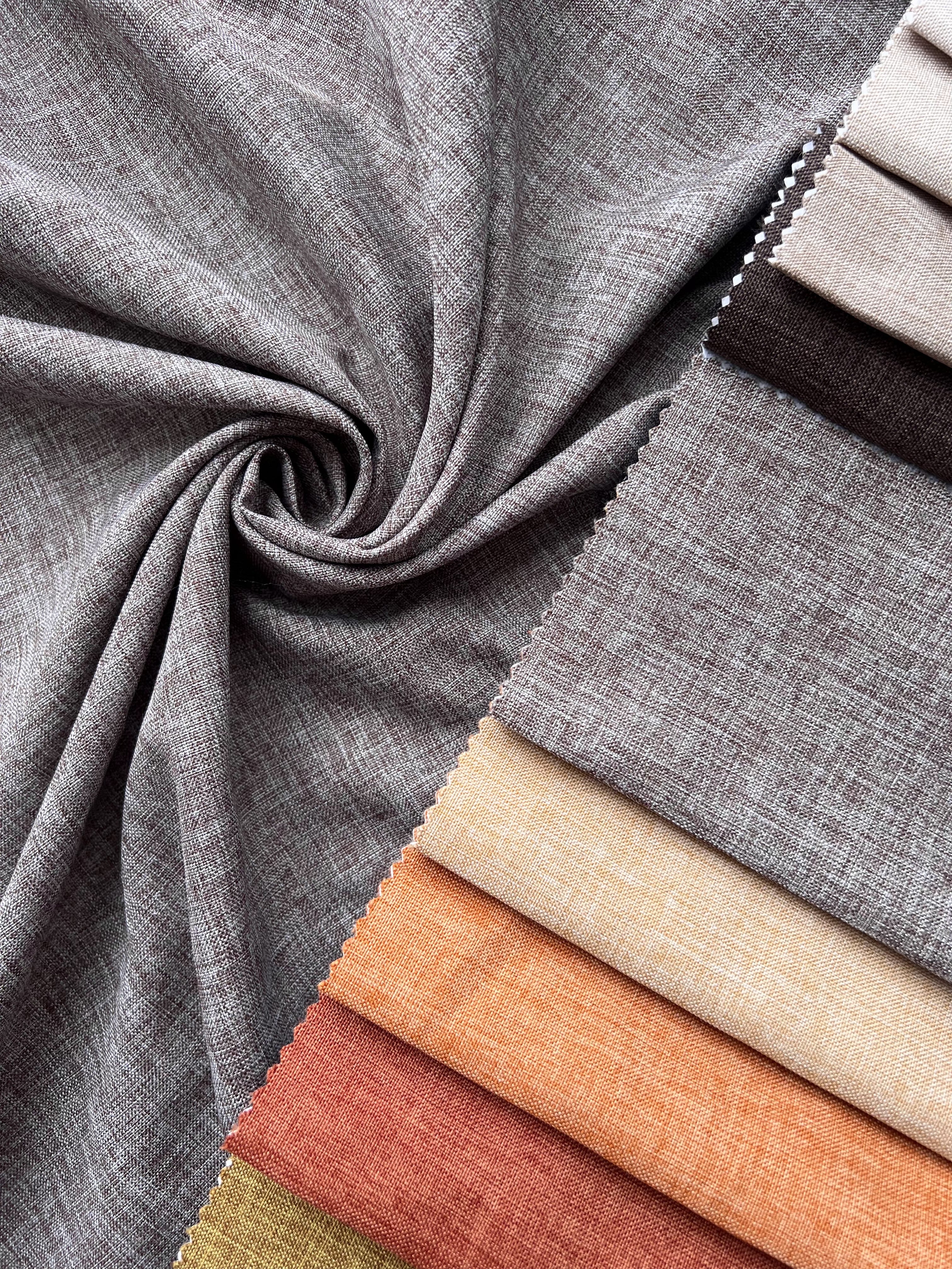 Plain linen structural curtain “Safir”, light brown color