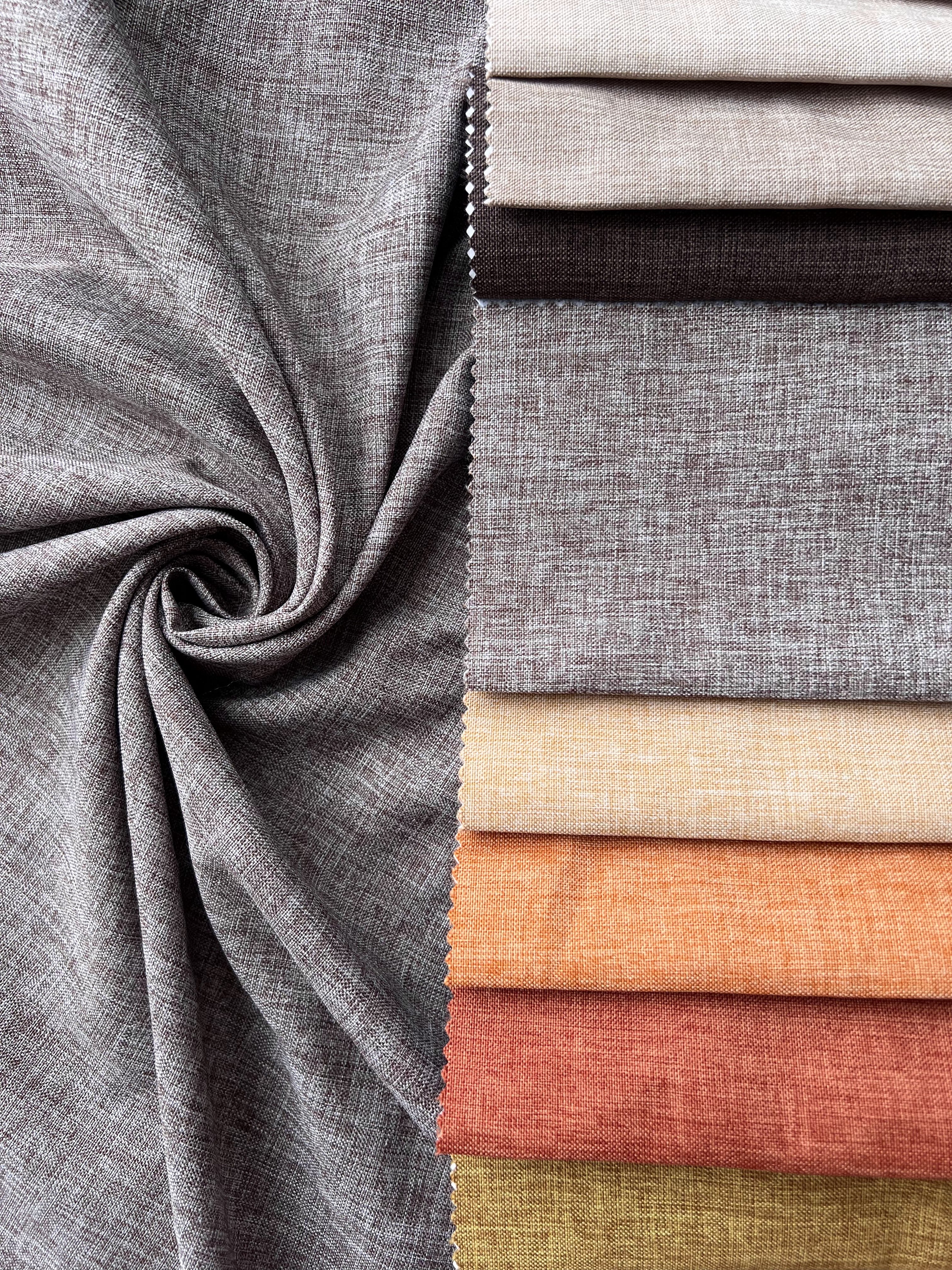 Plain linen structural curtain “Safir”, light brown color