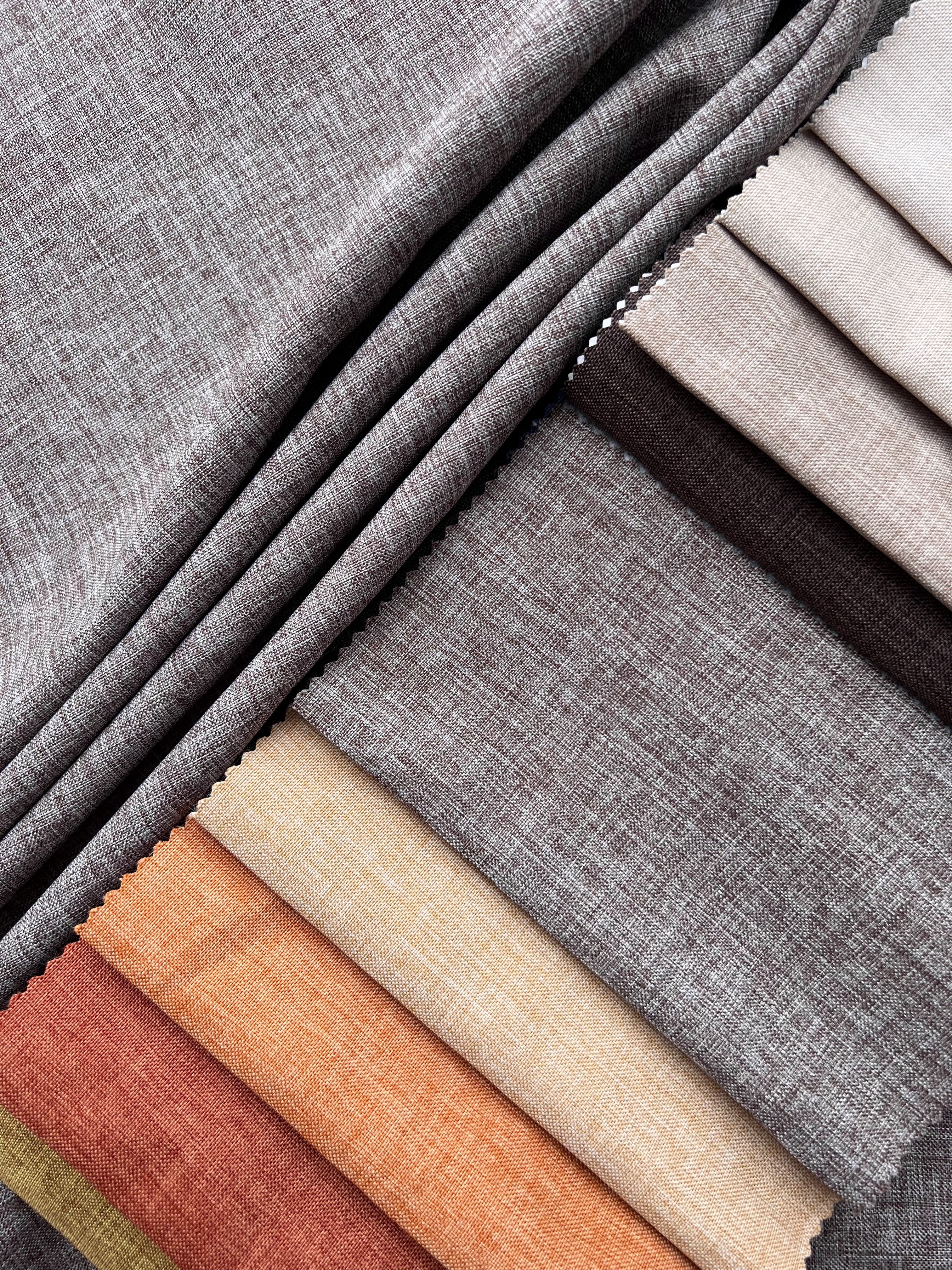 Plain linen structural curtain “Safir”, light brown color