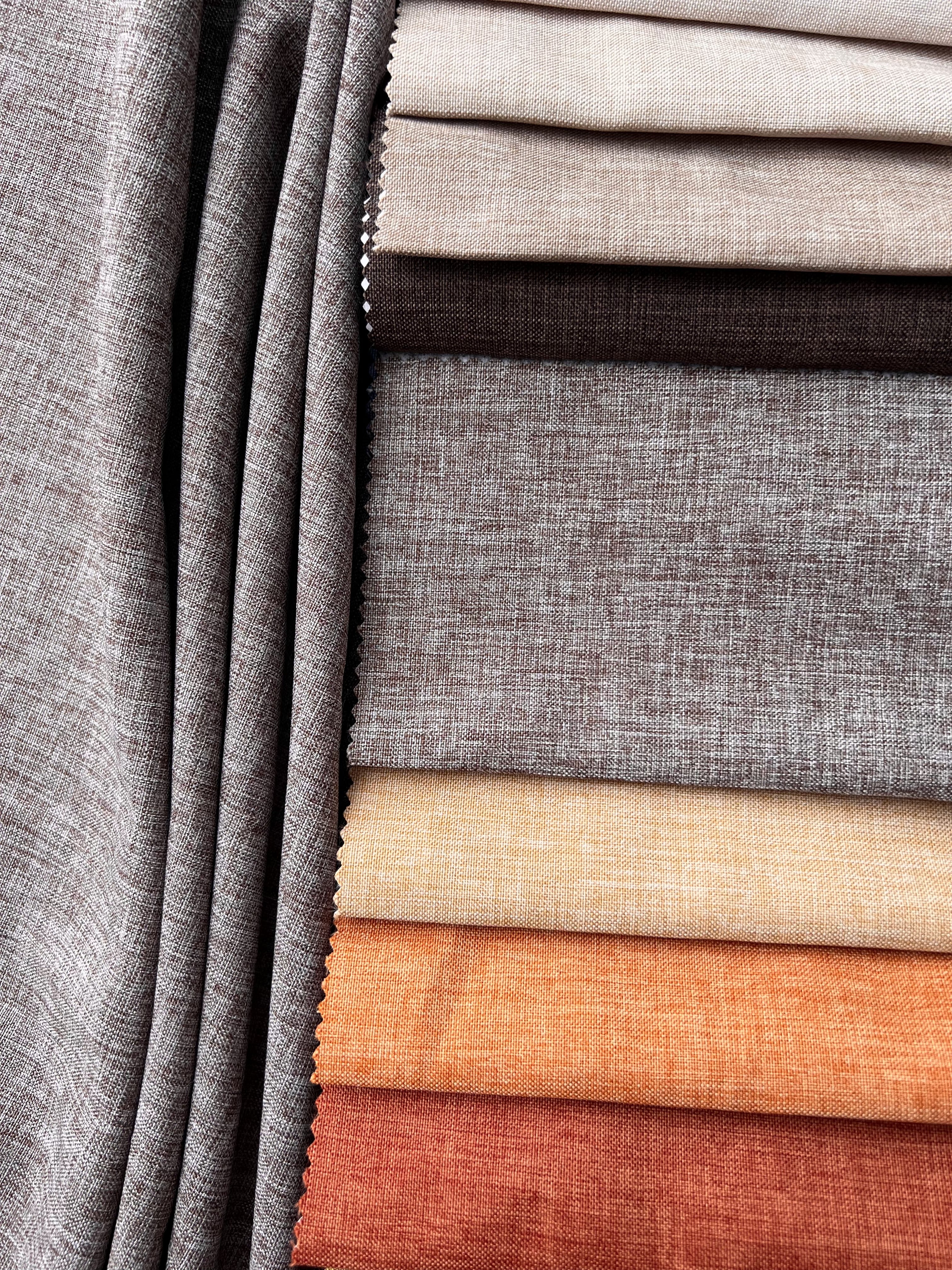 Plain linen structural curtain “Safir”, light brown color