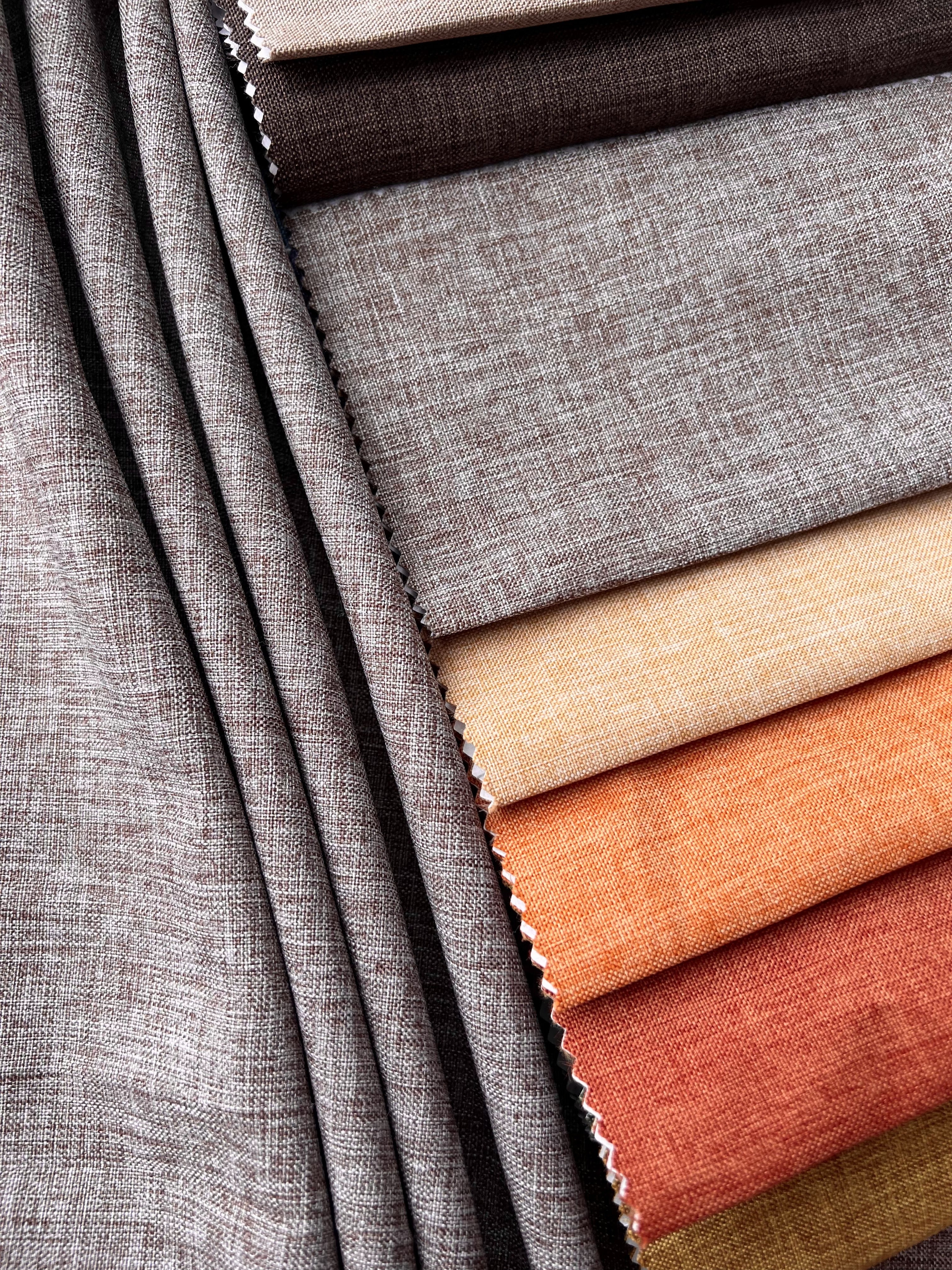 Plain linen structural curtain “Safir”, light brown color