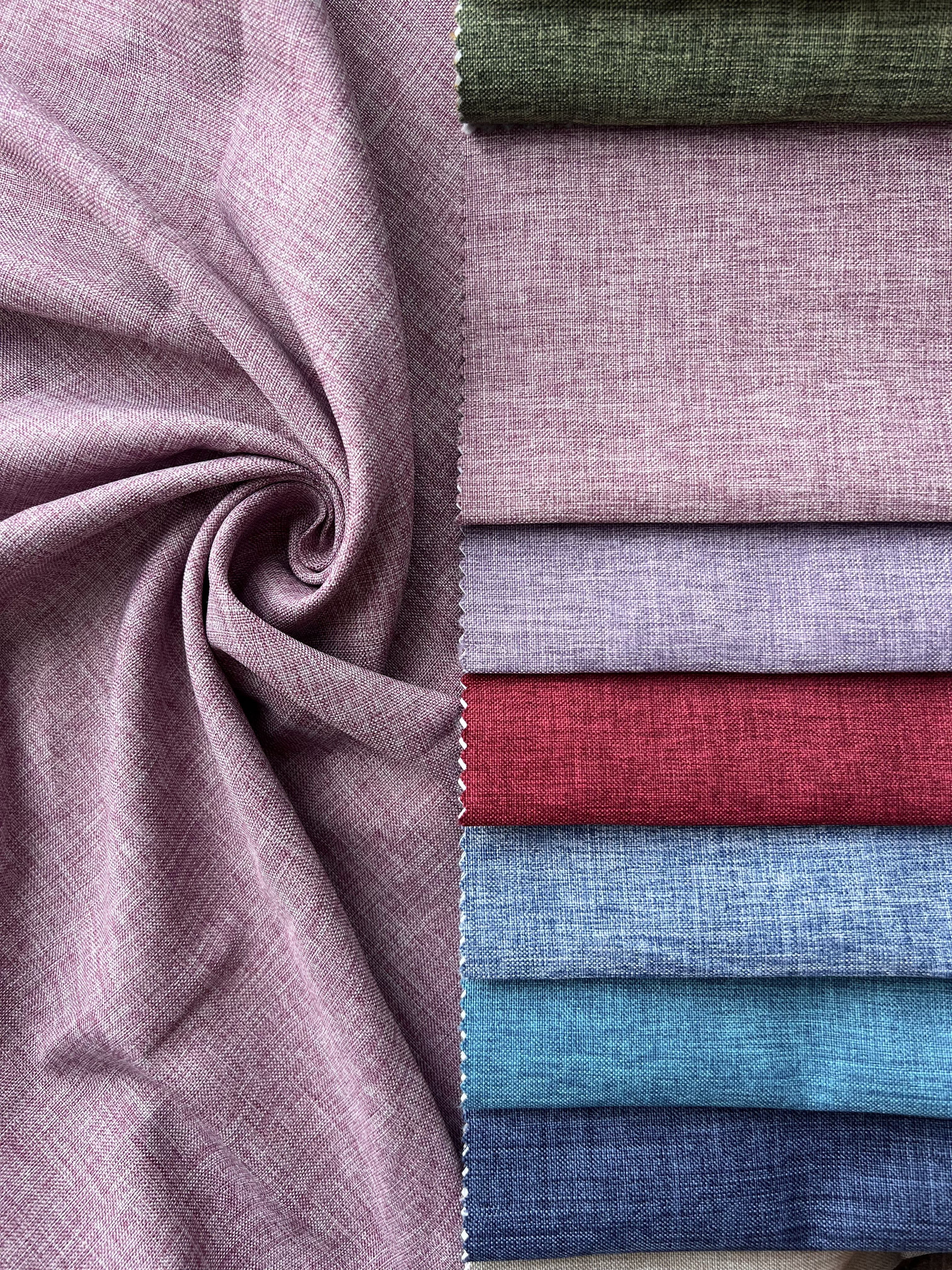 Plain linen structural curtain “Safir”, pink color