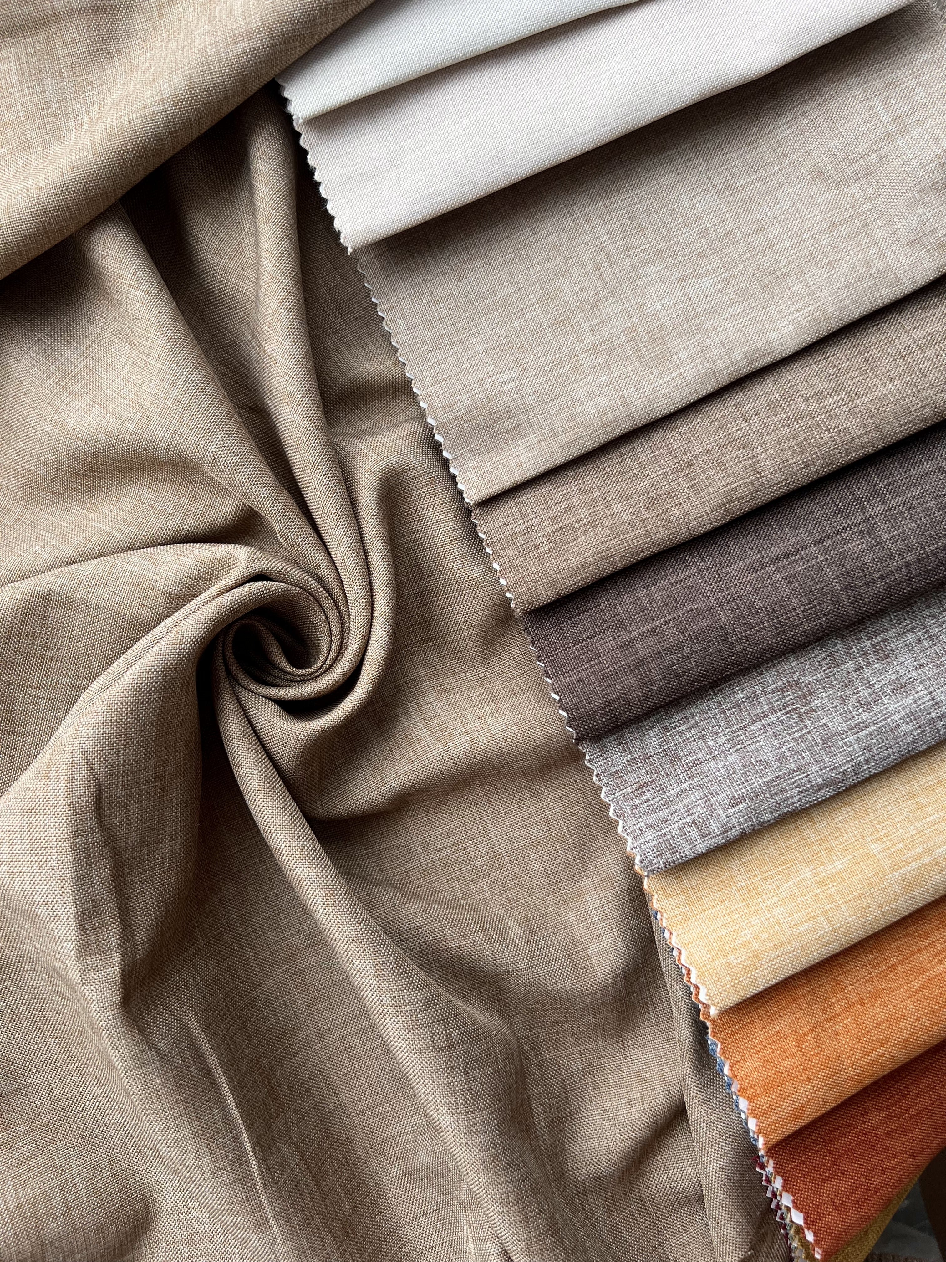 Plain linen structural curtain “Safir”, cappuccino color