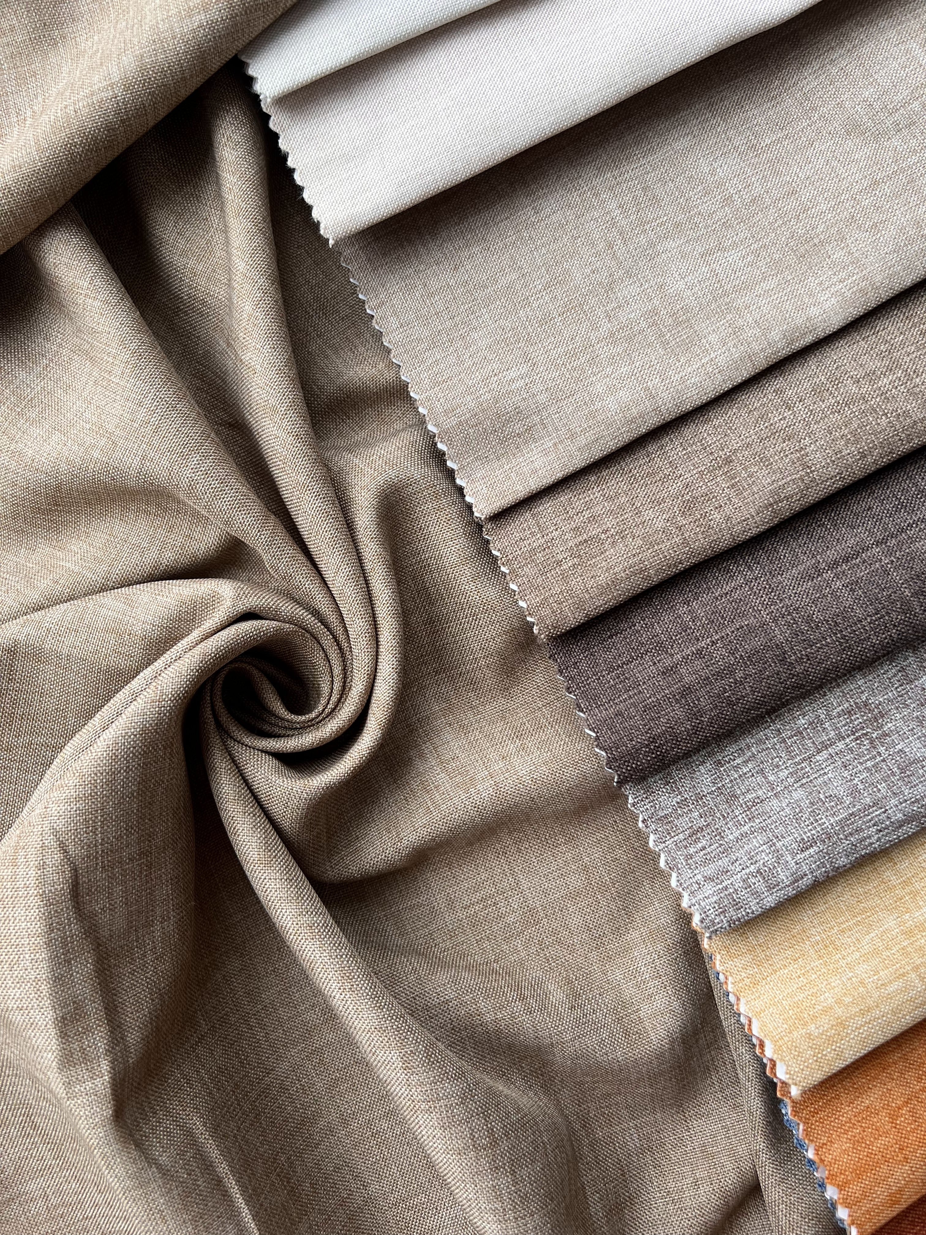 Plain linen structural curtain “Safir”, cappuccino color