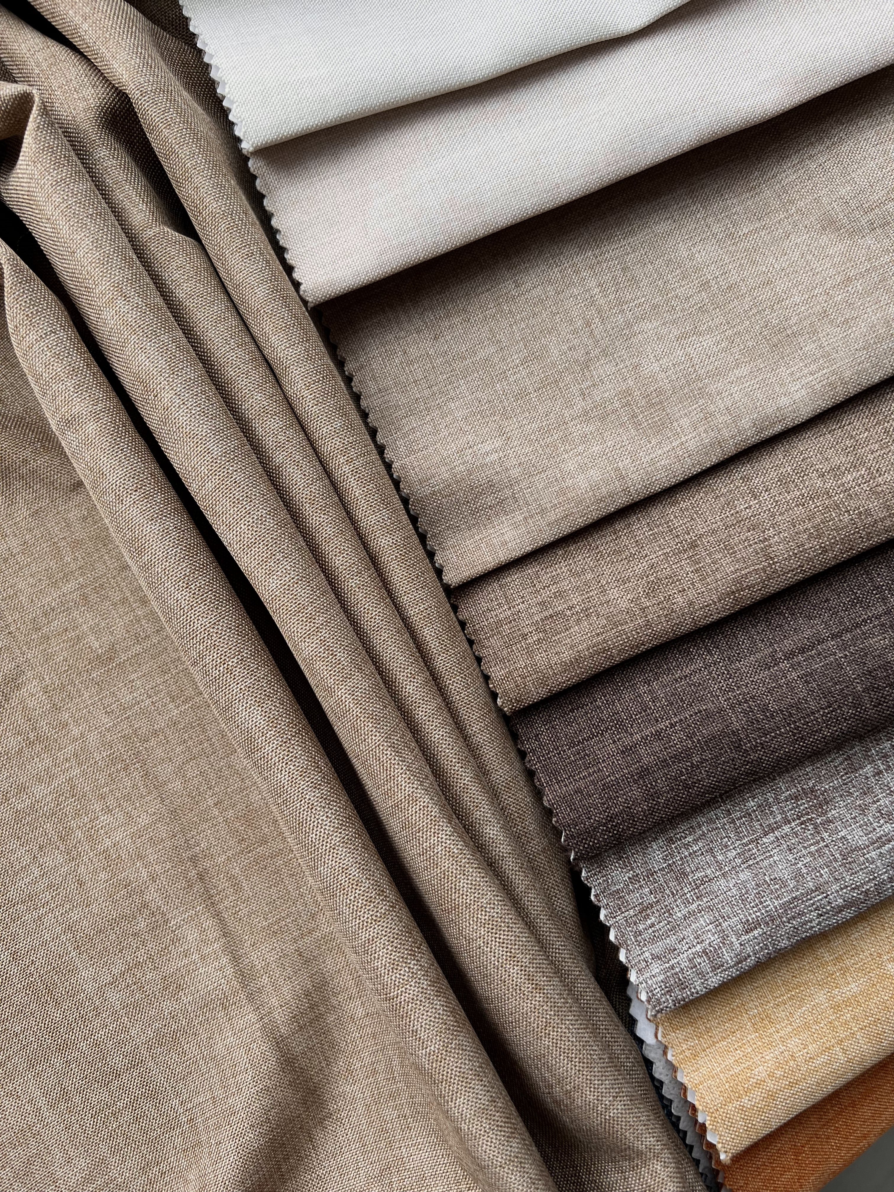 Plain linen structural curtain “Safir”, cappuccino color