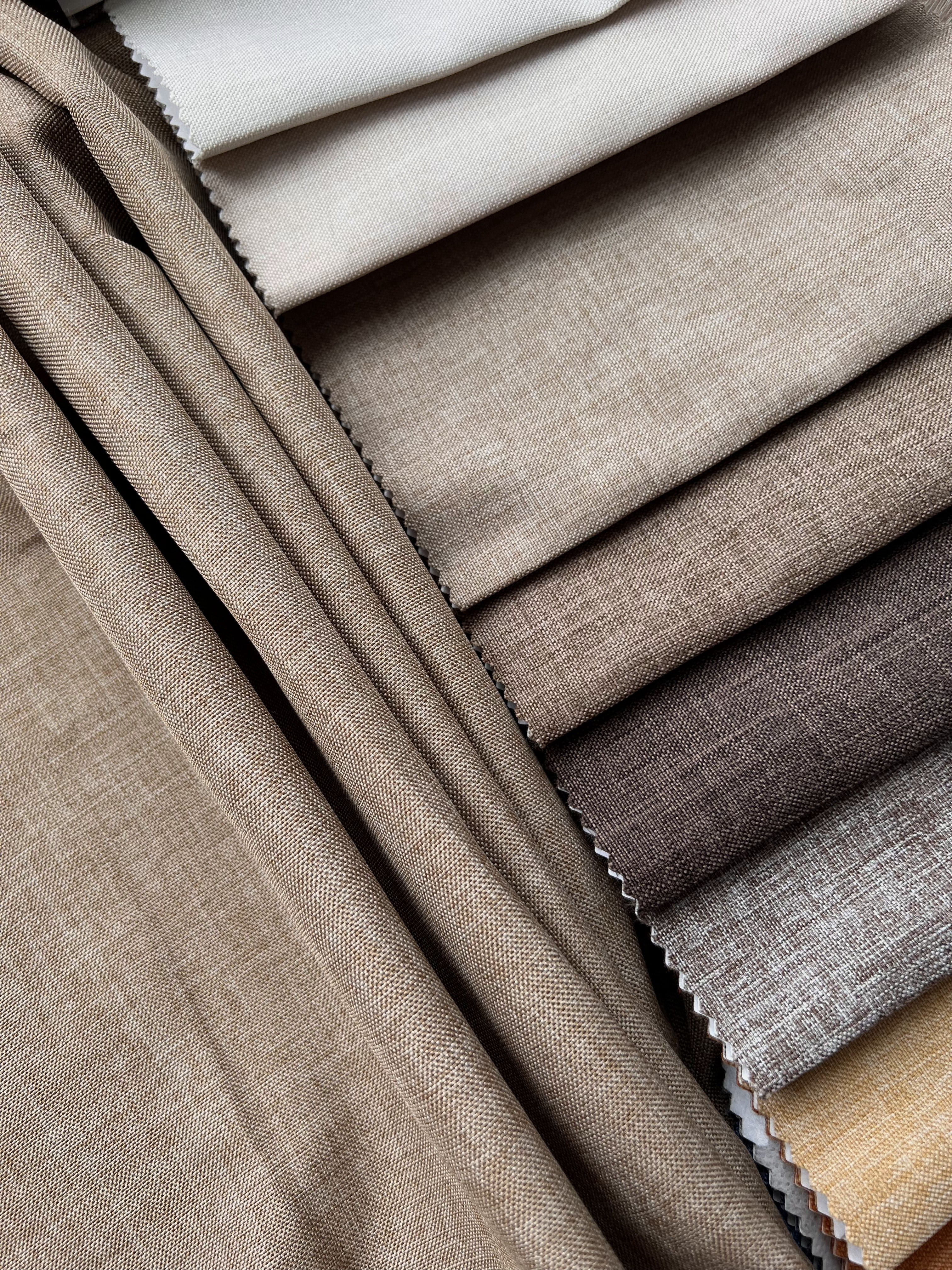 Plain linen structural curtain “Safir”, cappuccino color