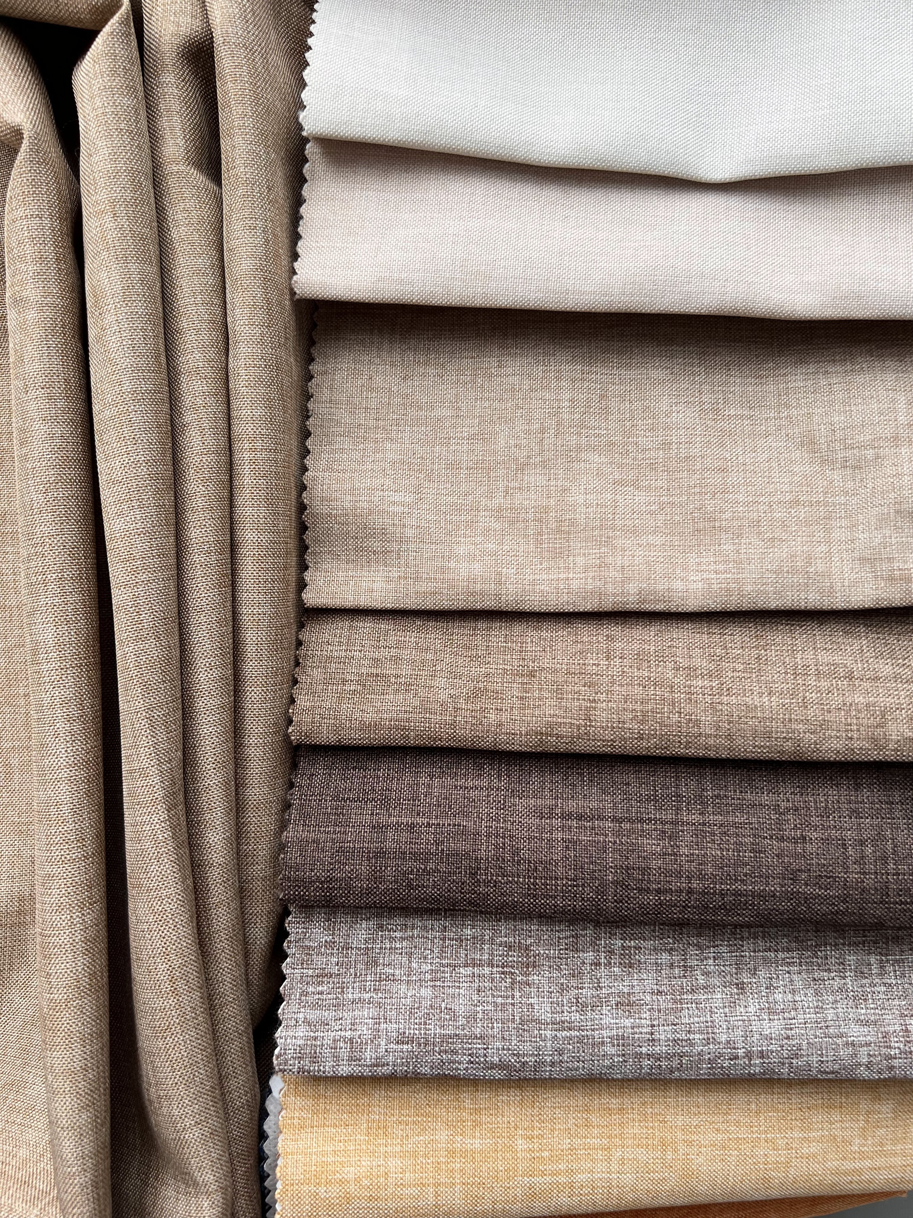 Plain linen structural curtain “Safir”, cappuccino color