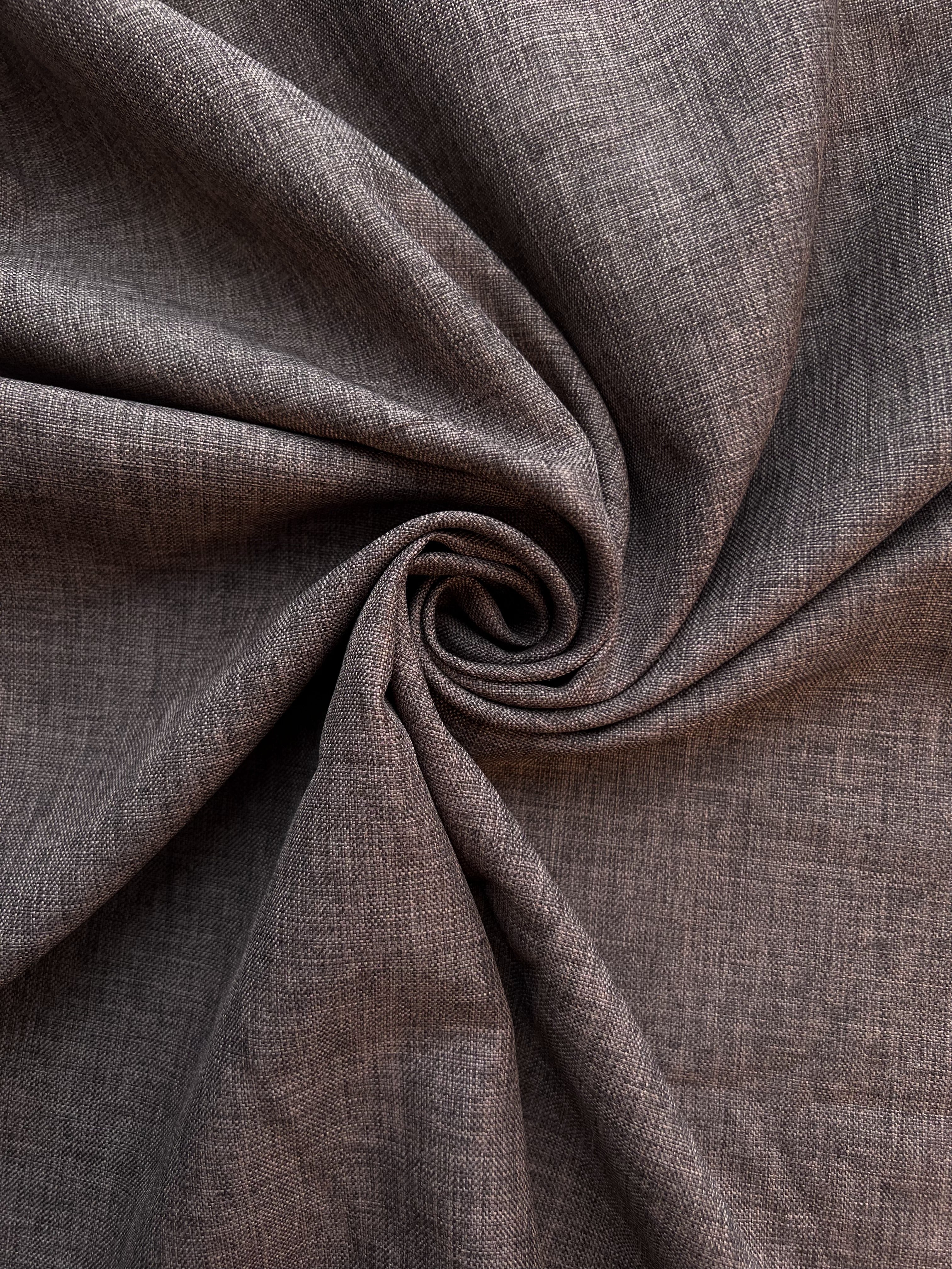 Plain linen structural curtain “Safir”, dark brown color