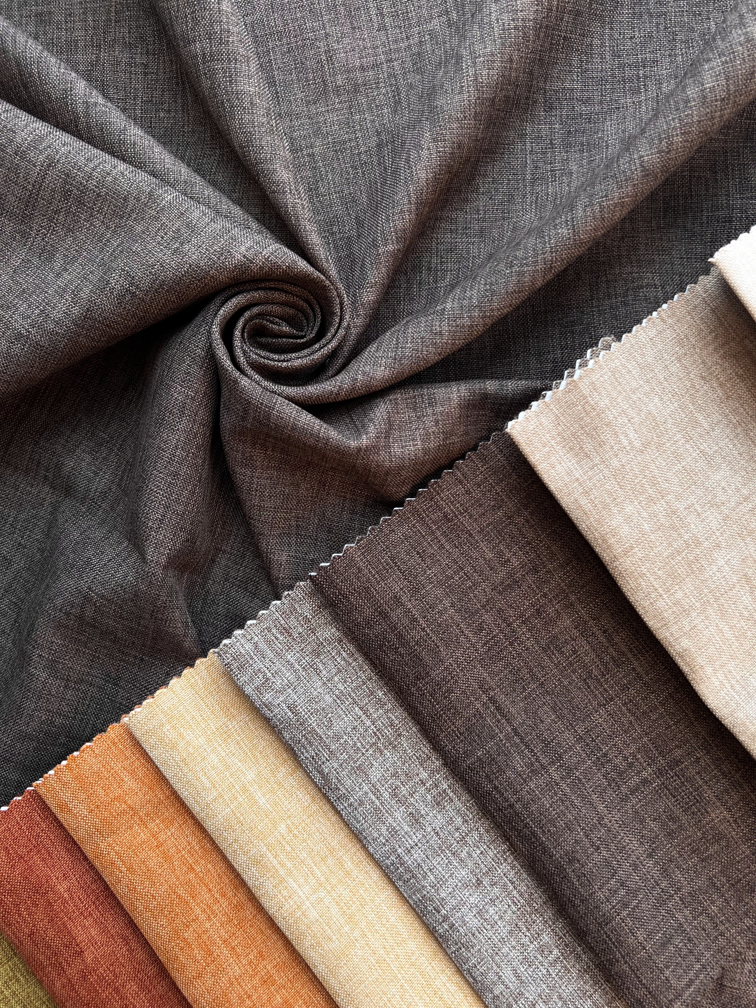 Plain linen structural curtain “Safir”, dark brown color