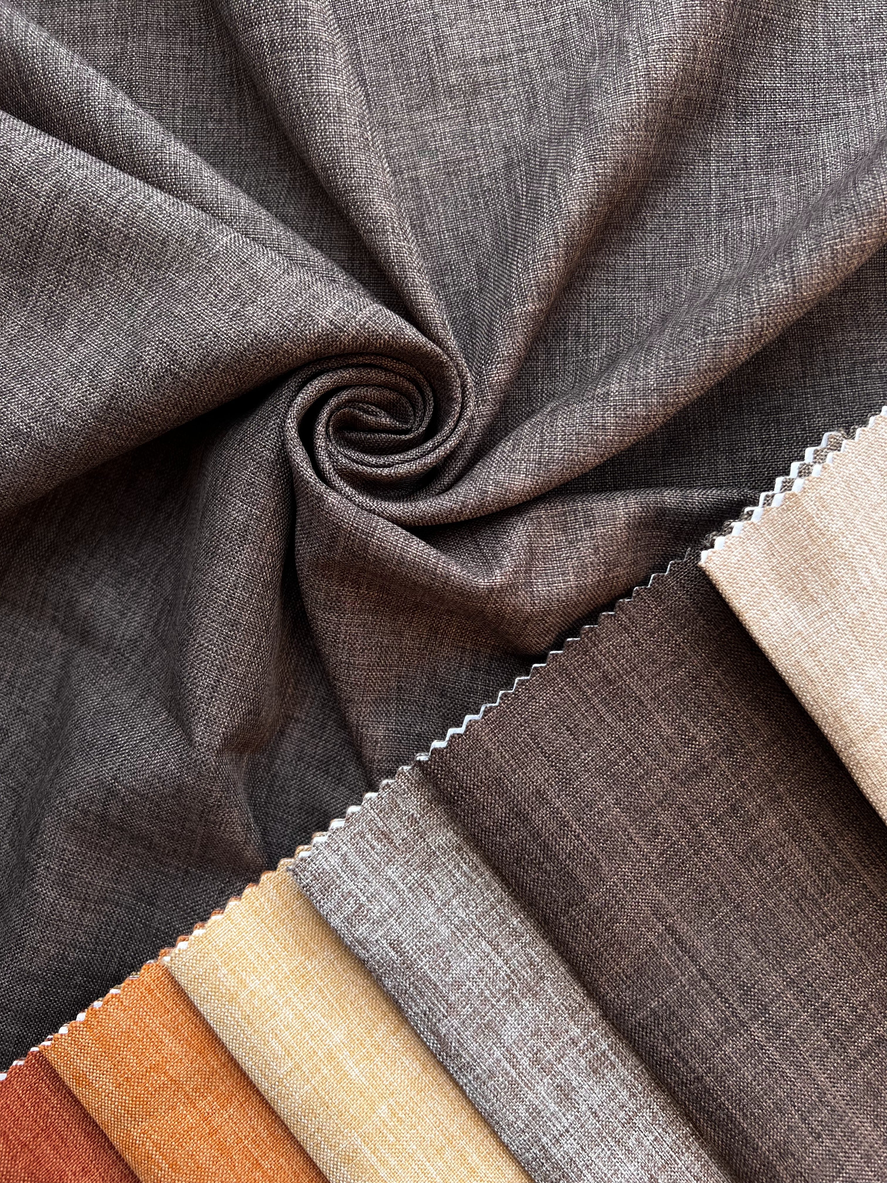 Plain linen structural curtain “Safir”, dark brown color