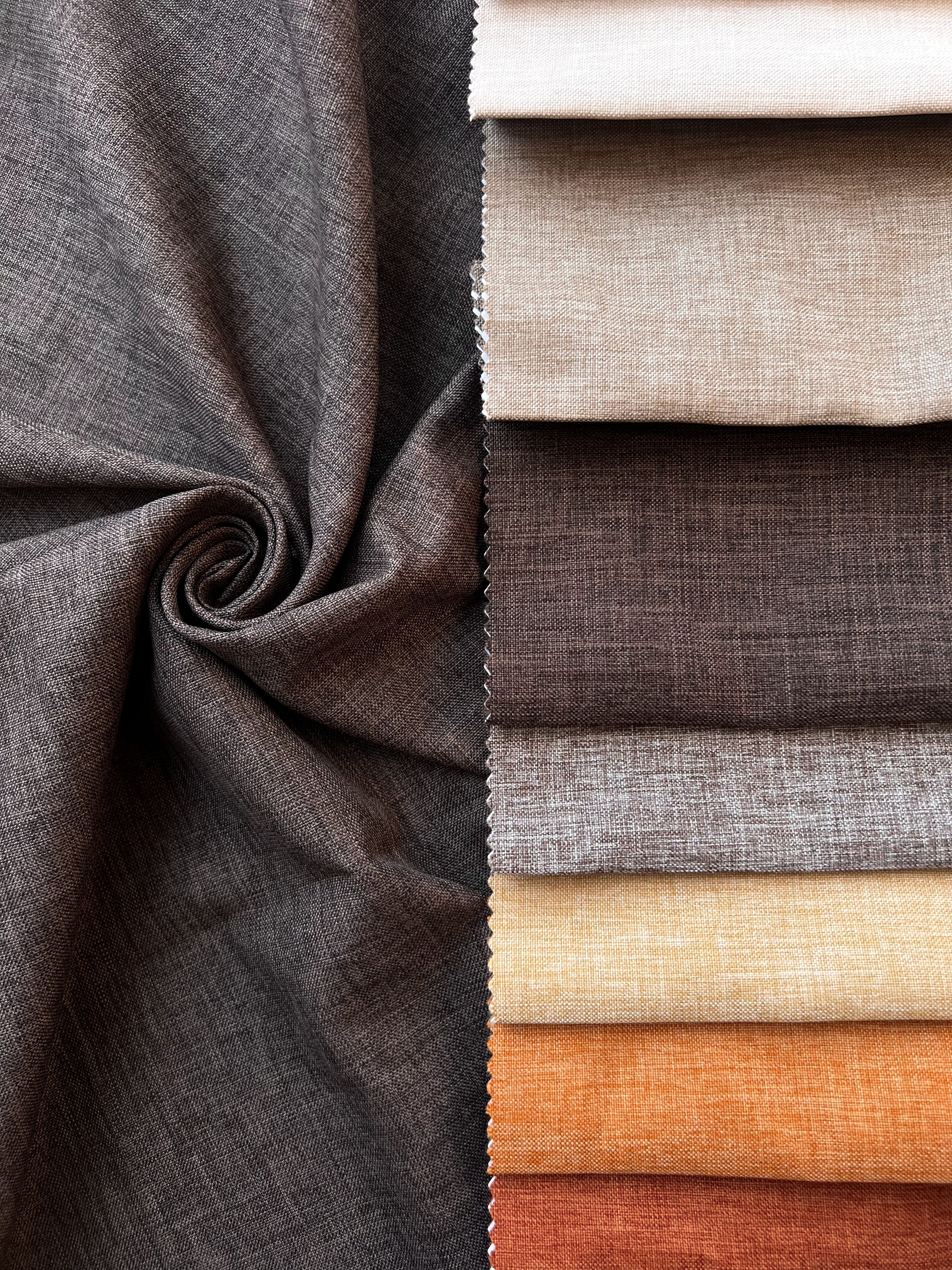 Plain linen structural curtain “Safir”, dark brown color