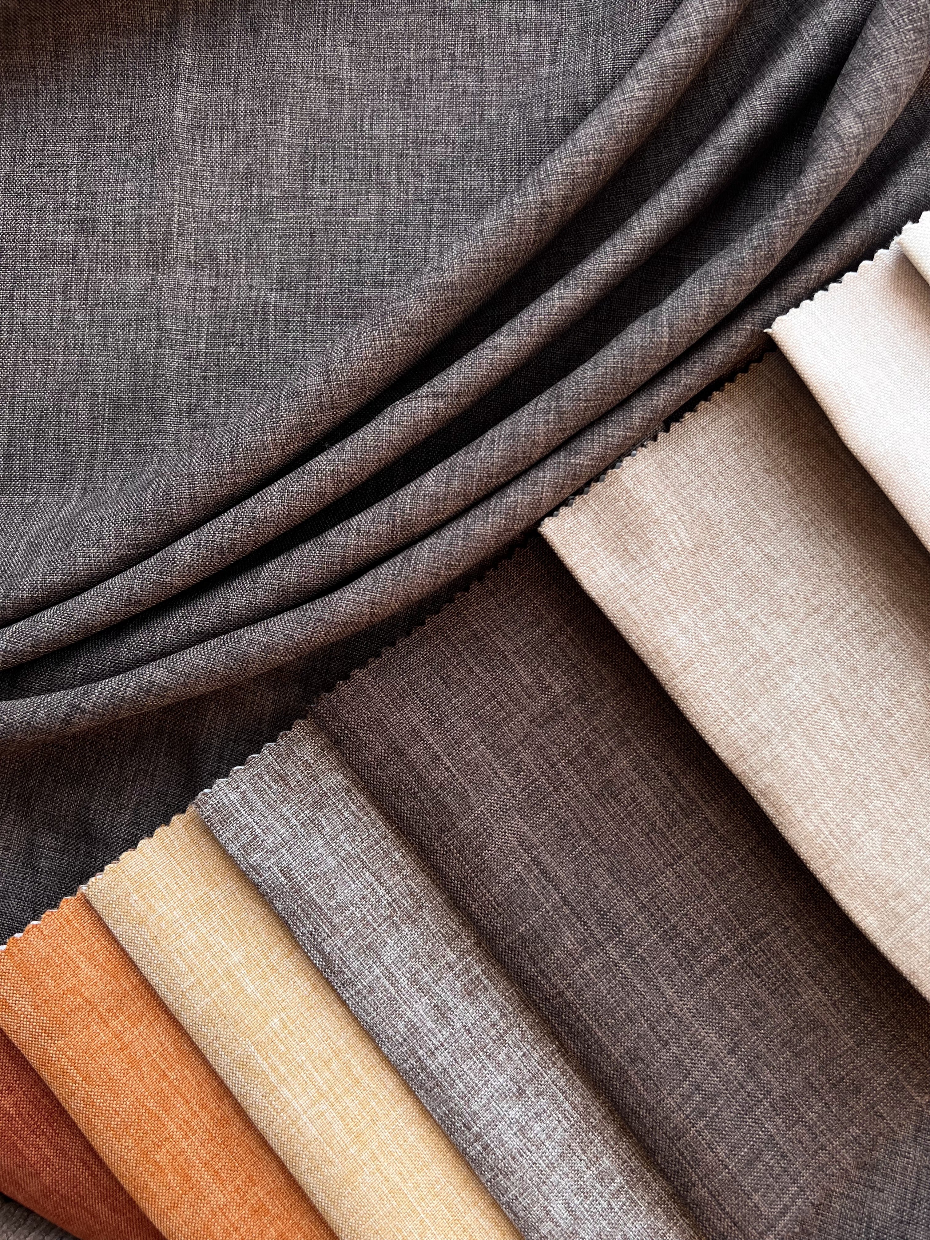 Plain linen structural curtain “Safir”, dark brown color