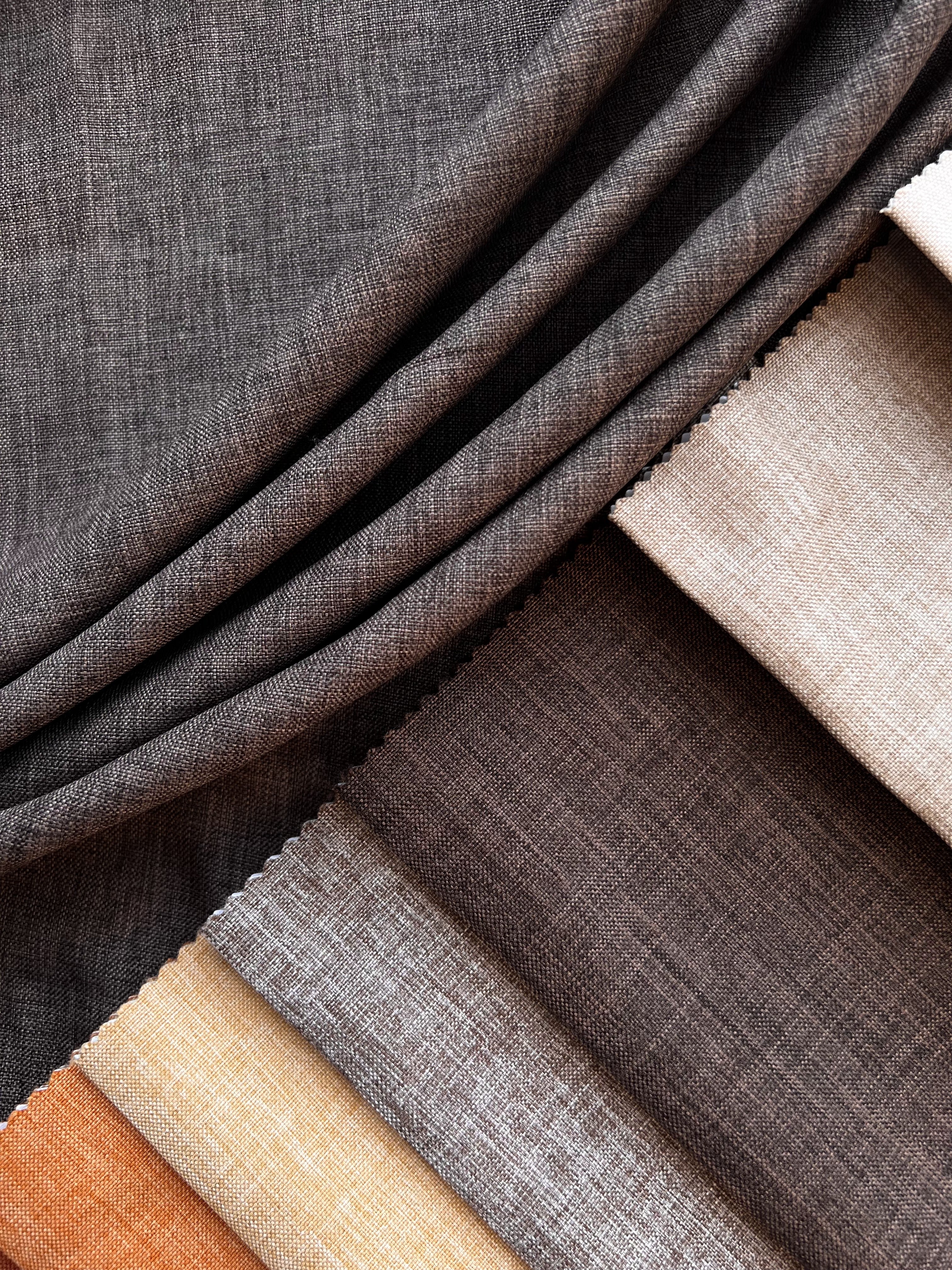 Plain linen structural curtain “Safir”, dark brown color