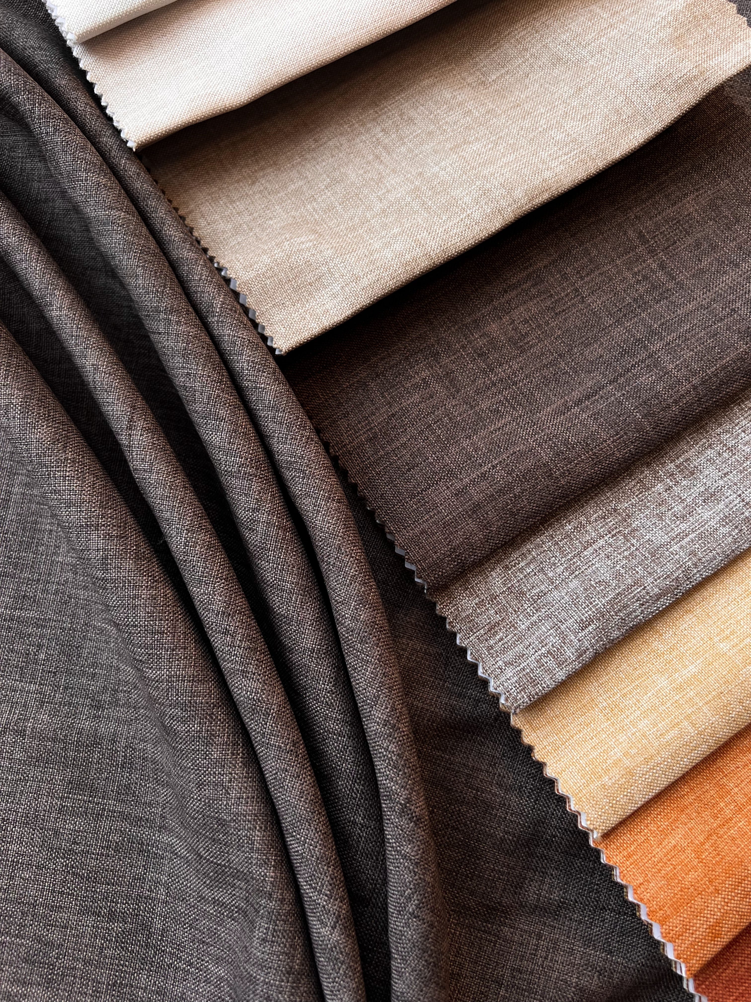 Plain linen structural curtain “Safir”, dark brown color