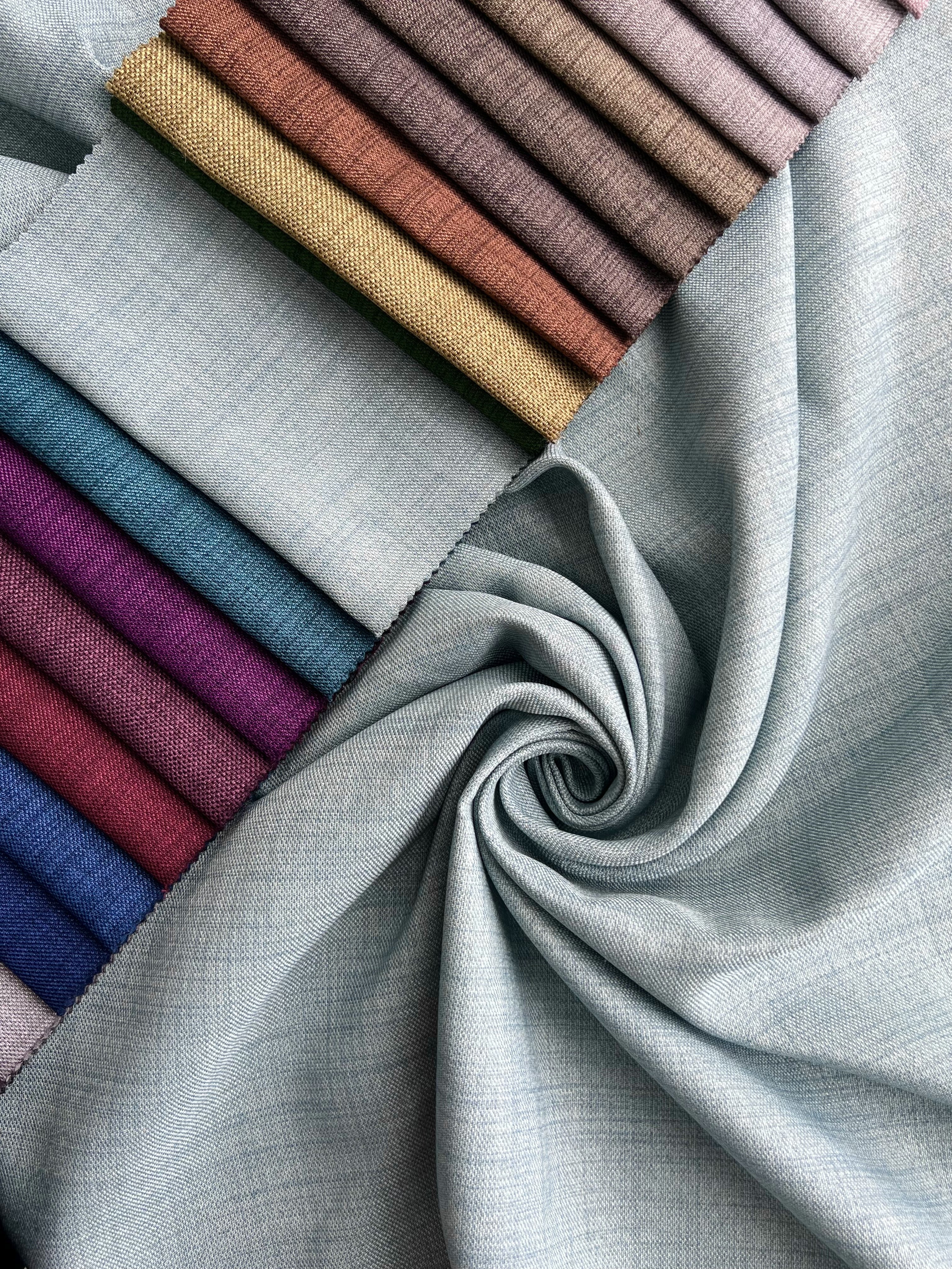 Plain linen curtain with blackout lining, light blue color