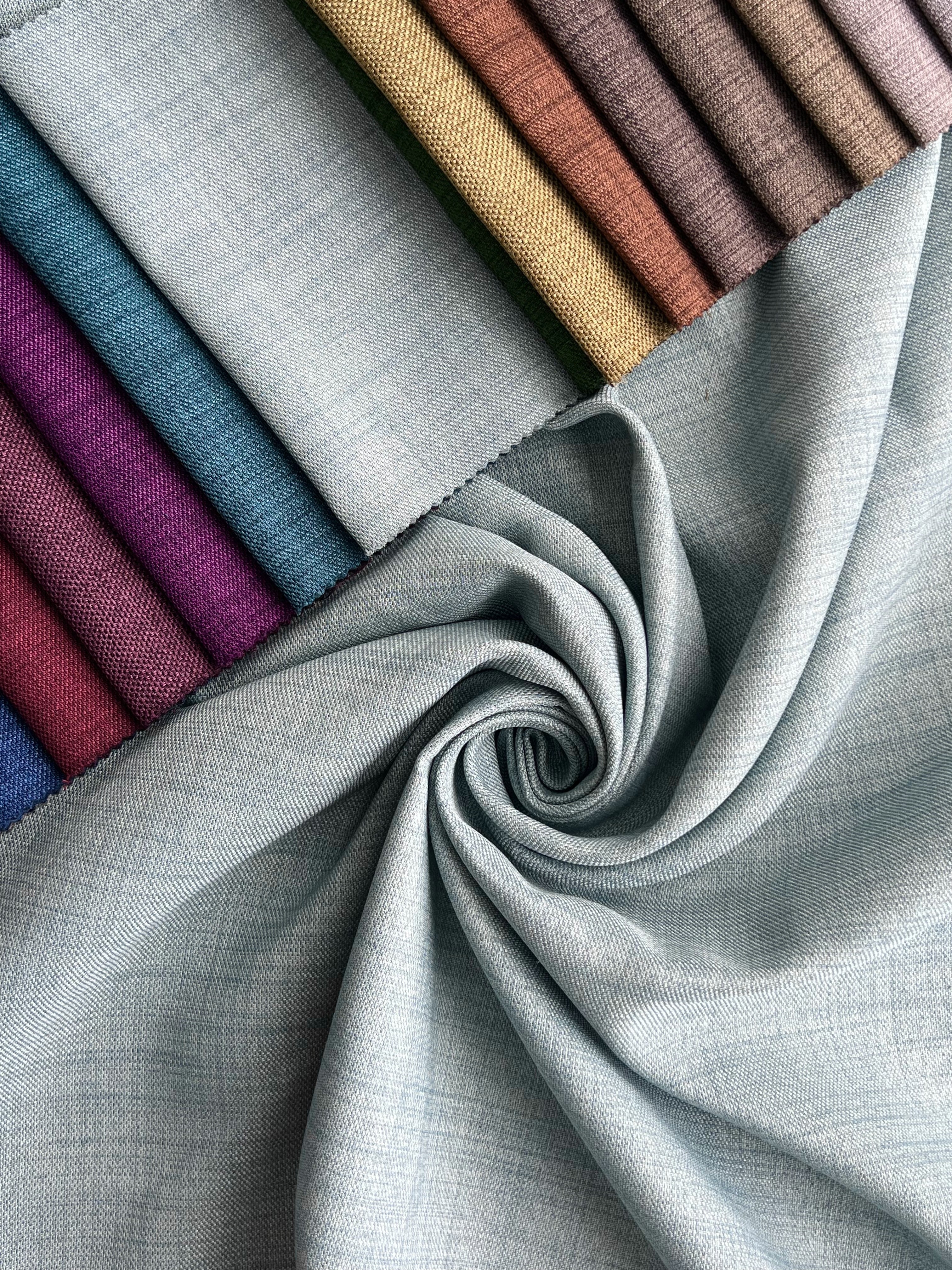 Plain linen curtain with blackout lining, light blue color