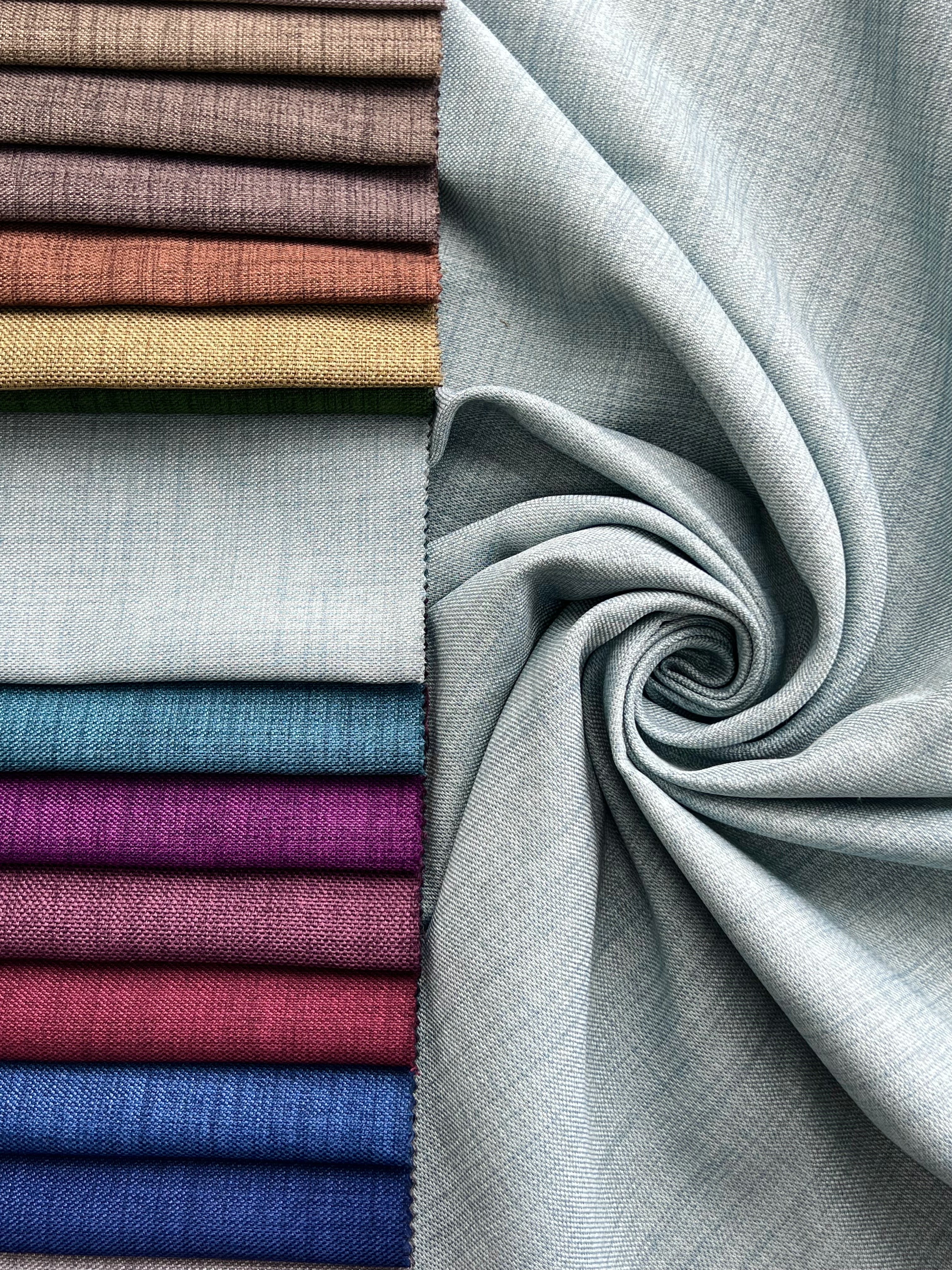 Plain linen curtain with blackout lining, light blue color