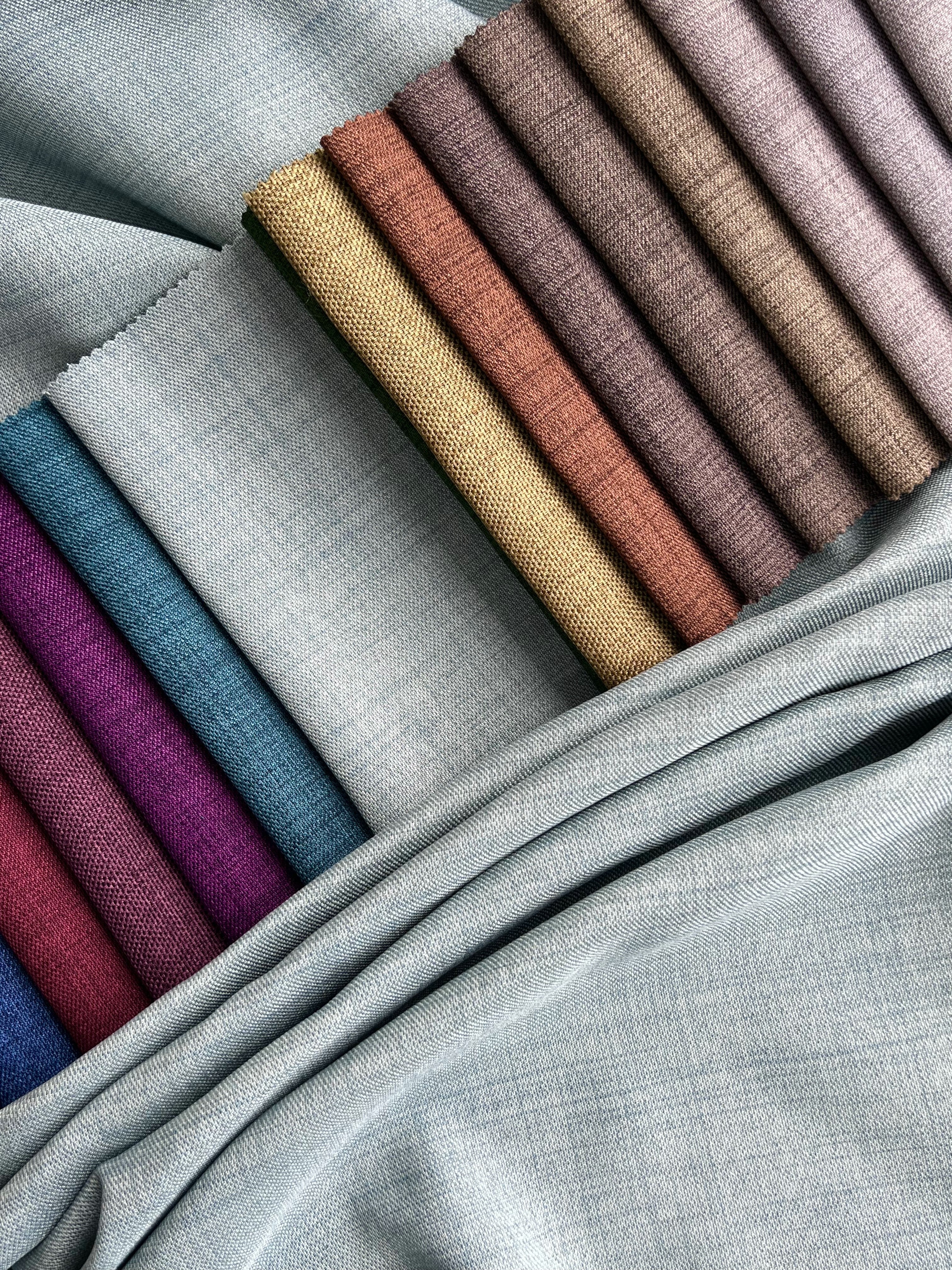 Plain linen curtain with blackout lining, light blue color