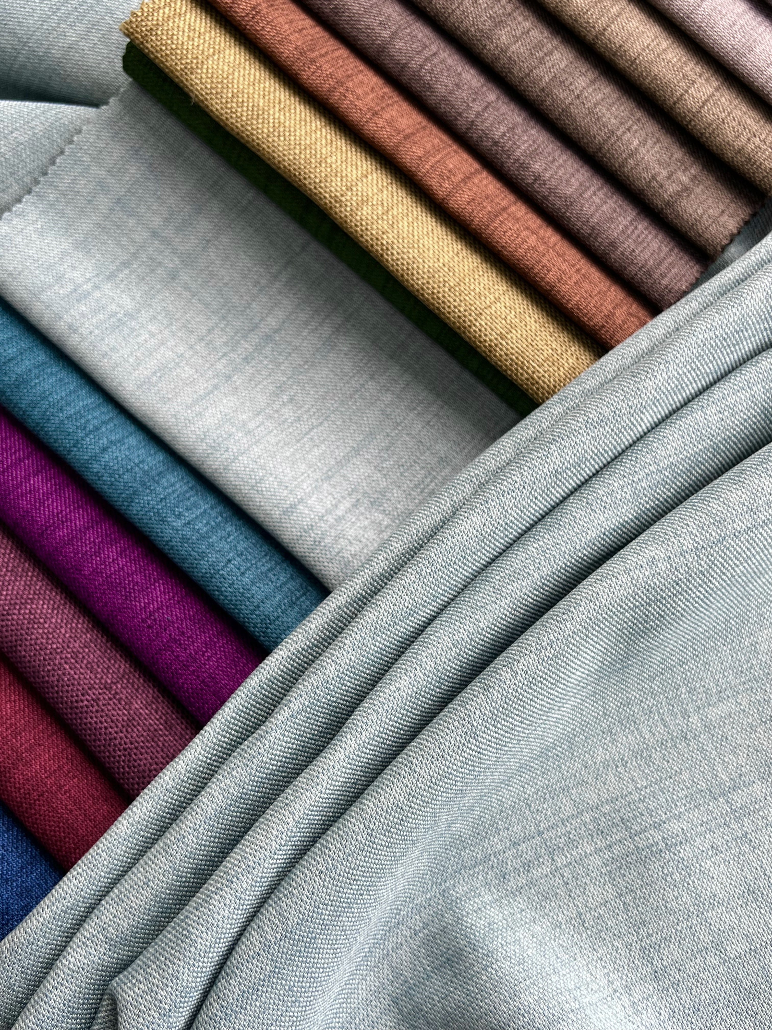 Plain linen curtain with blackout lining, light blue color