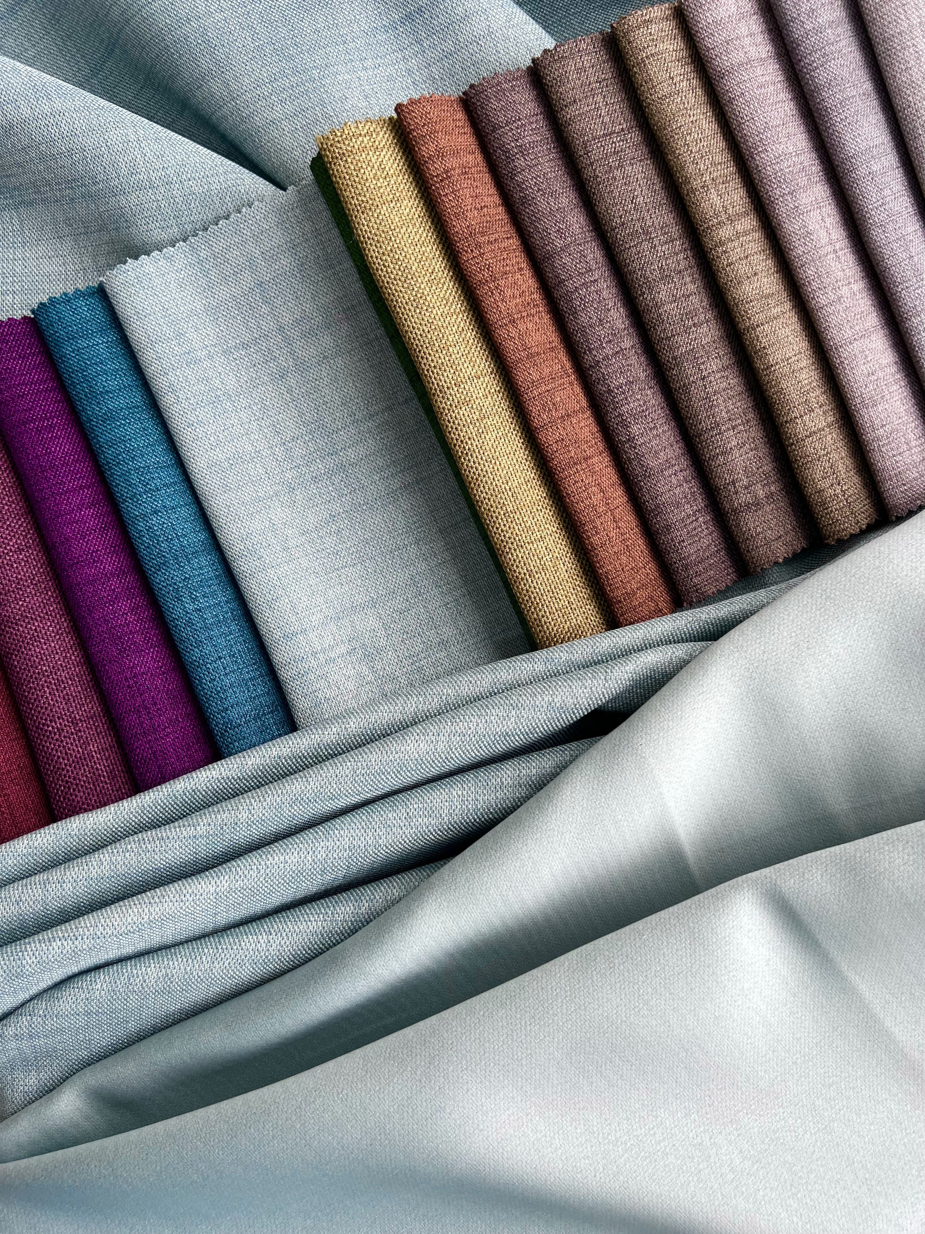 Plain linen curtain with blackout lining, light blue color