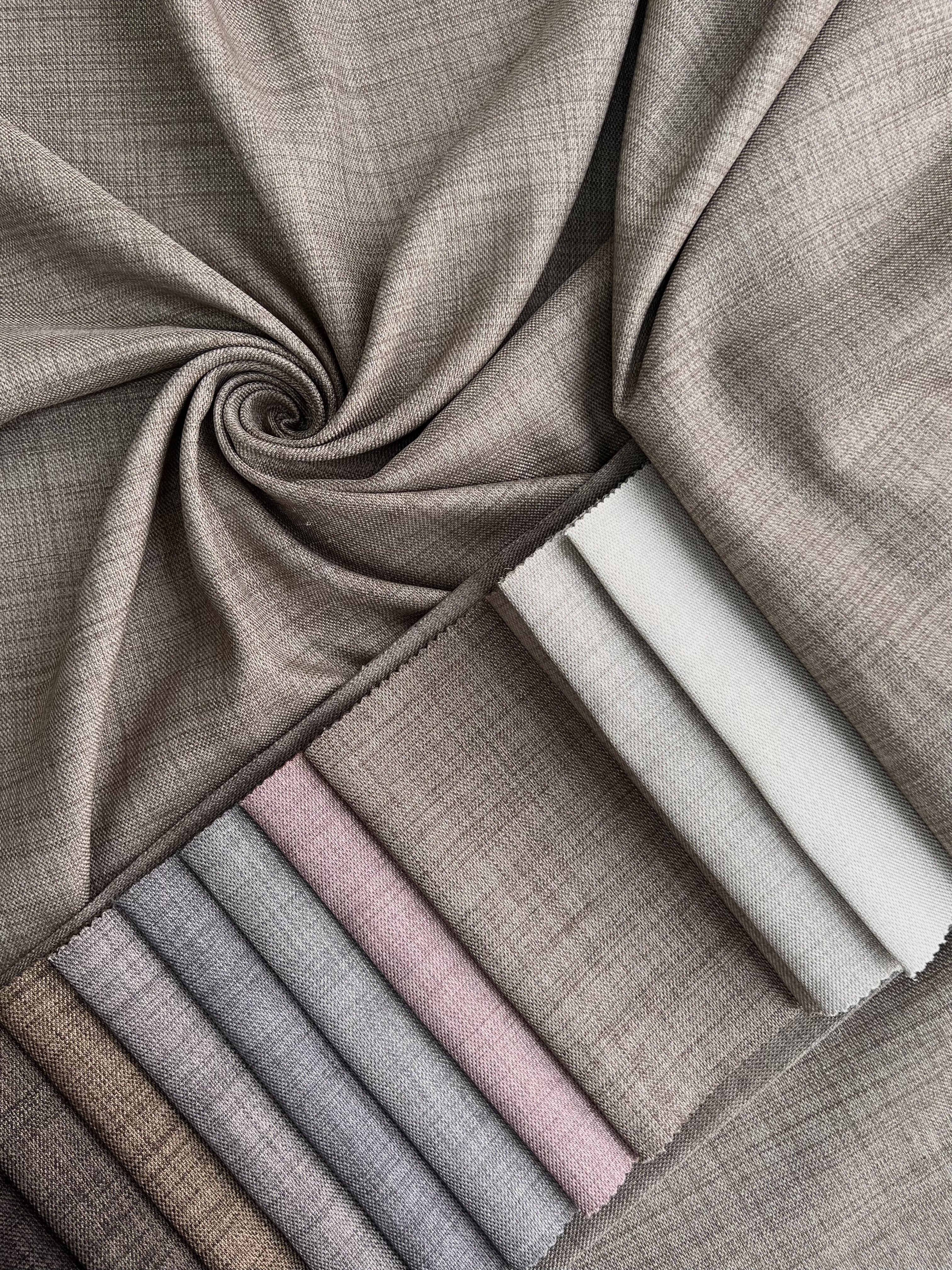 Plain linen curtain with blackout lining, dark beige color