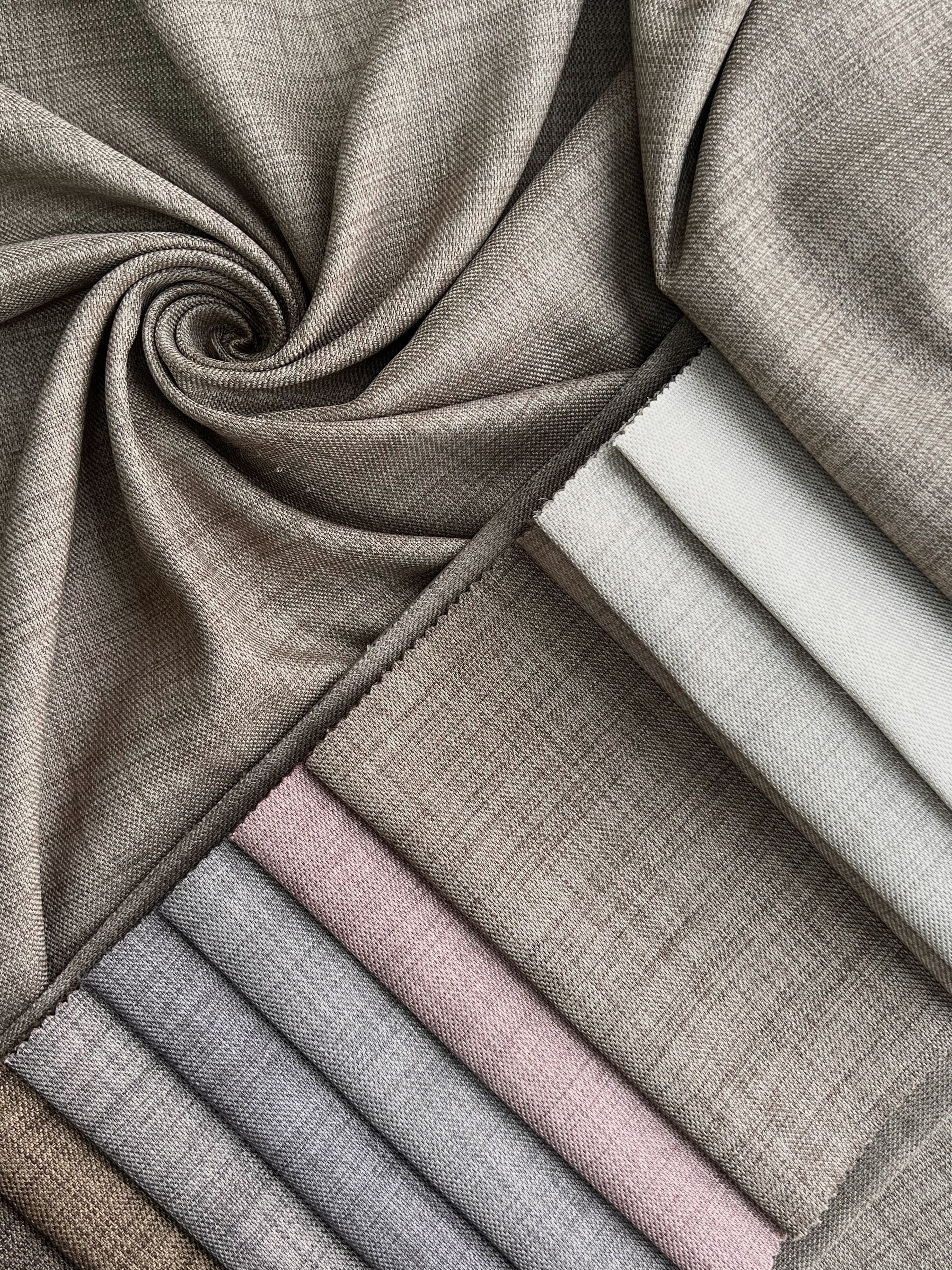 Plain linen curtain with blackout lining, dark beige color