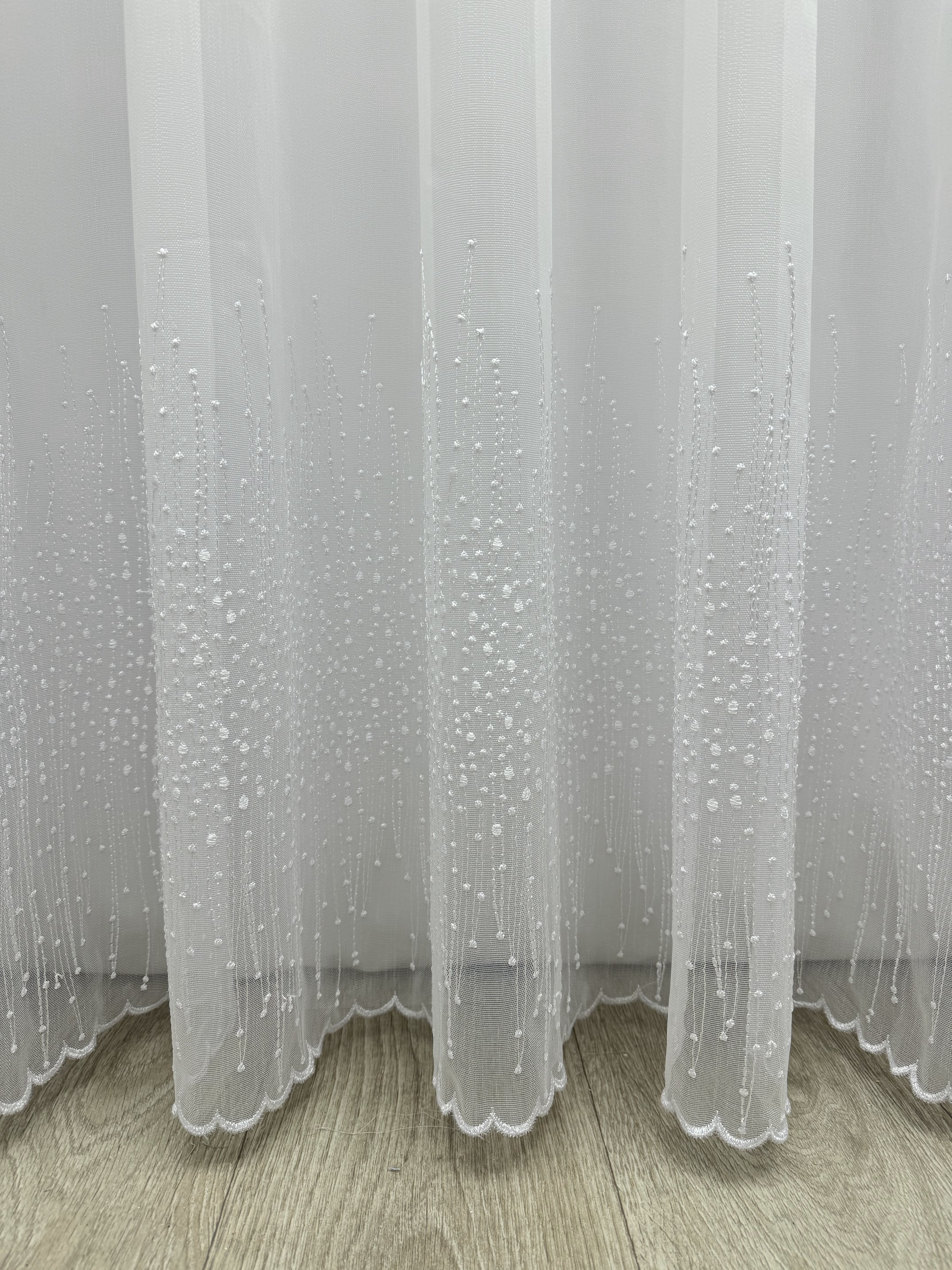 Bamboo-based sheer curtain with embroidery on the bottom, white color