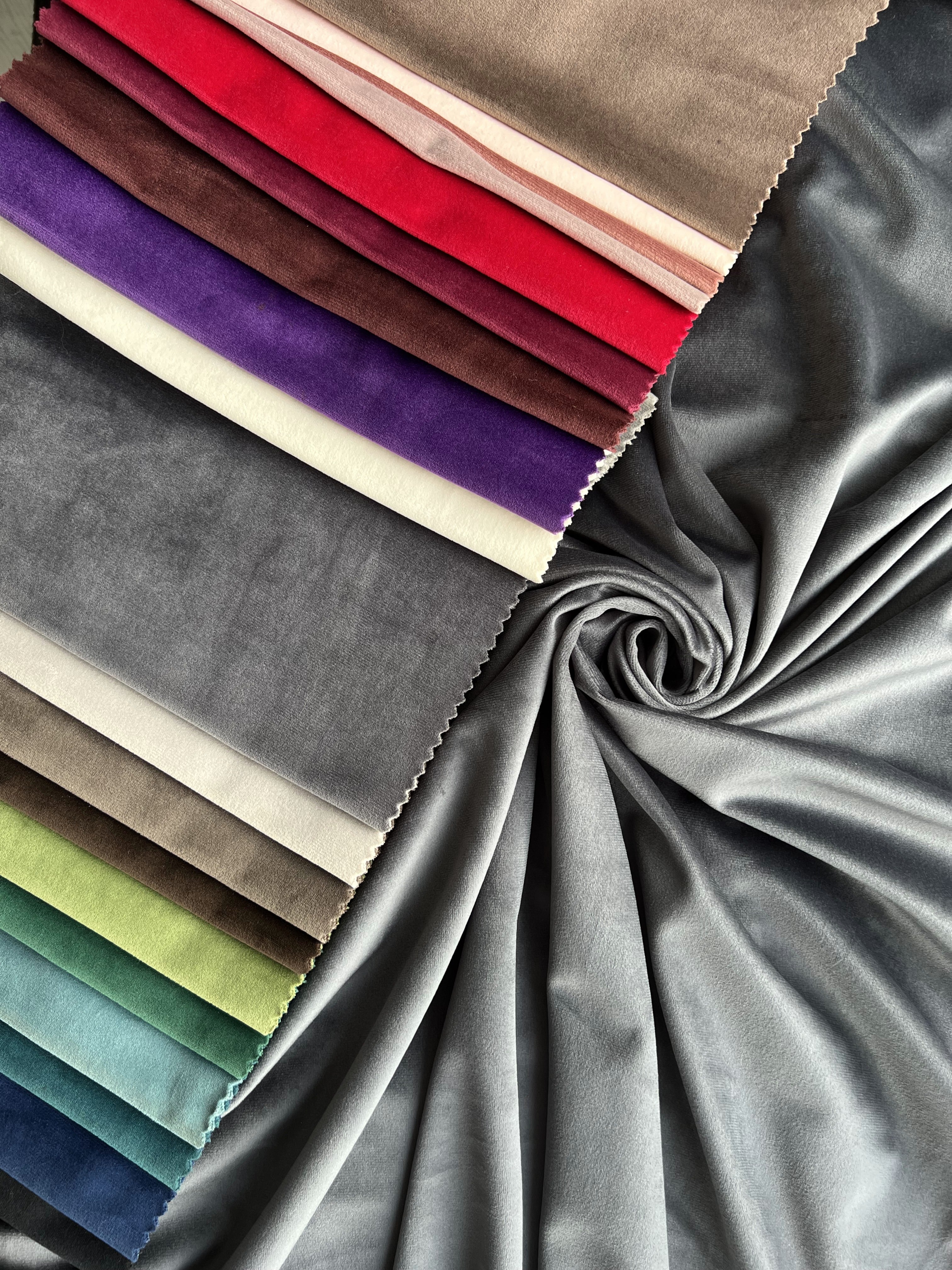 Velvet plain curtains, graphite color