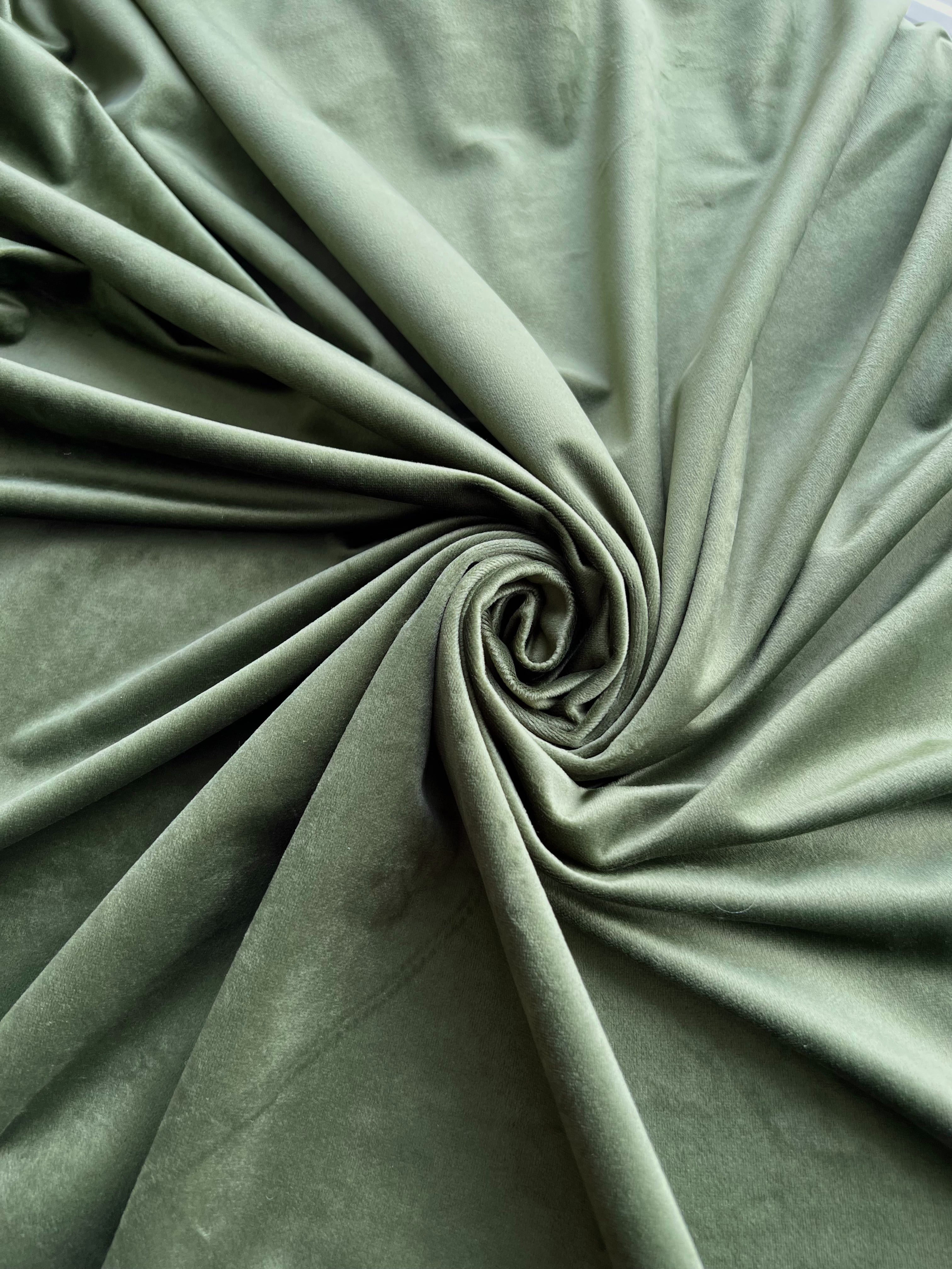 Velvet plain curtains, green color