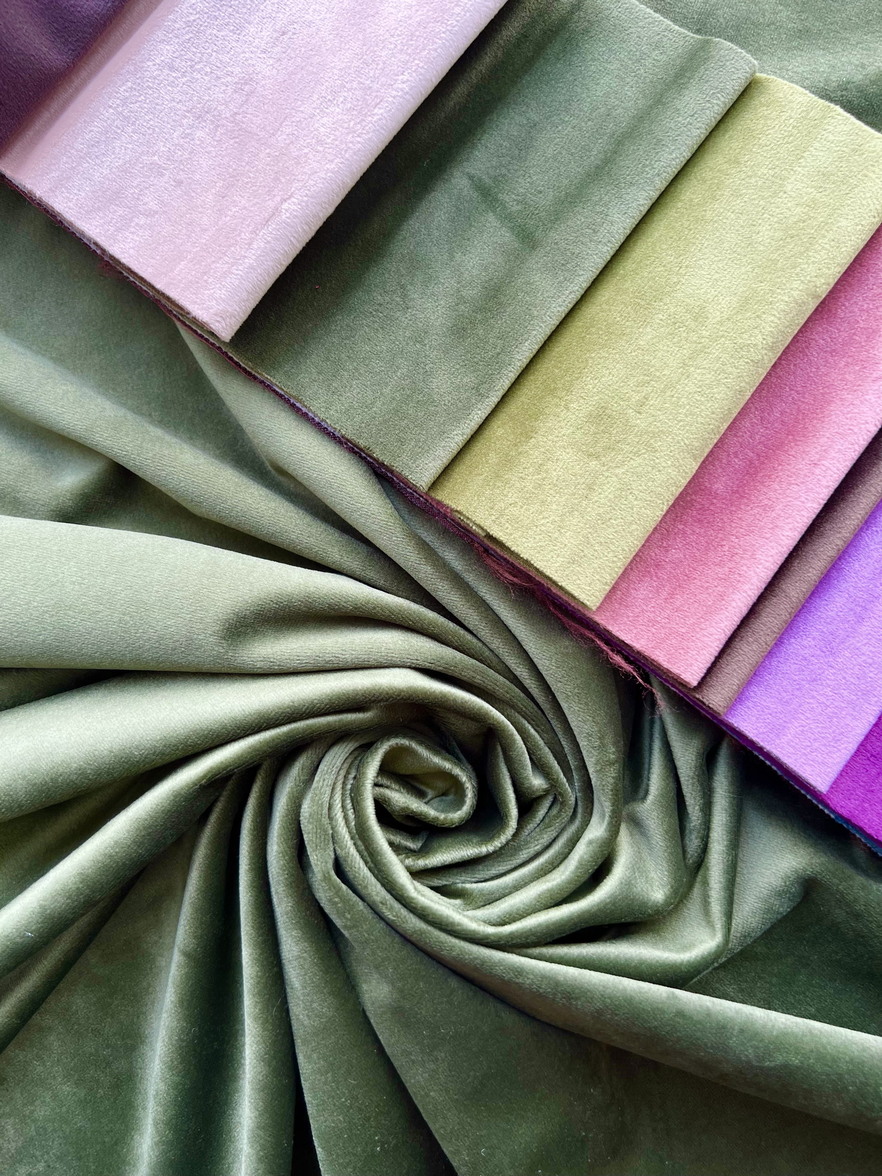 Velvet plain curtains, green color