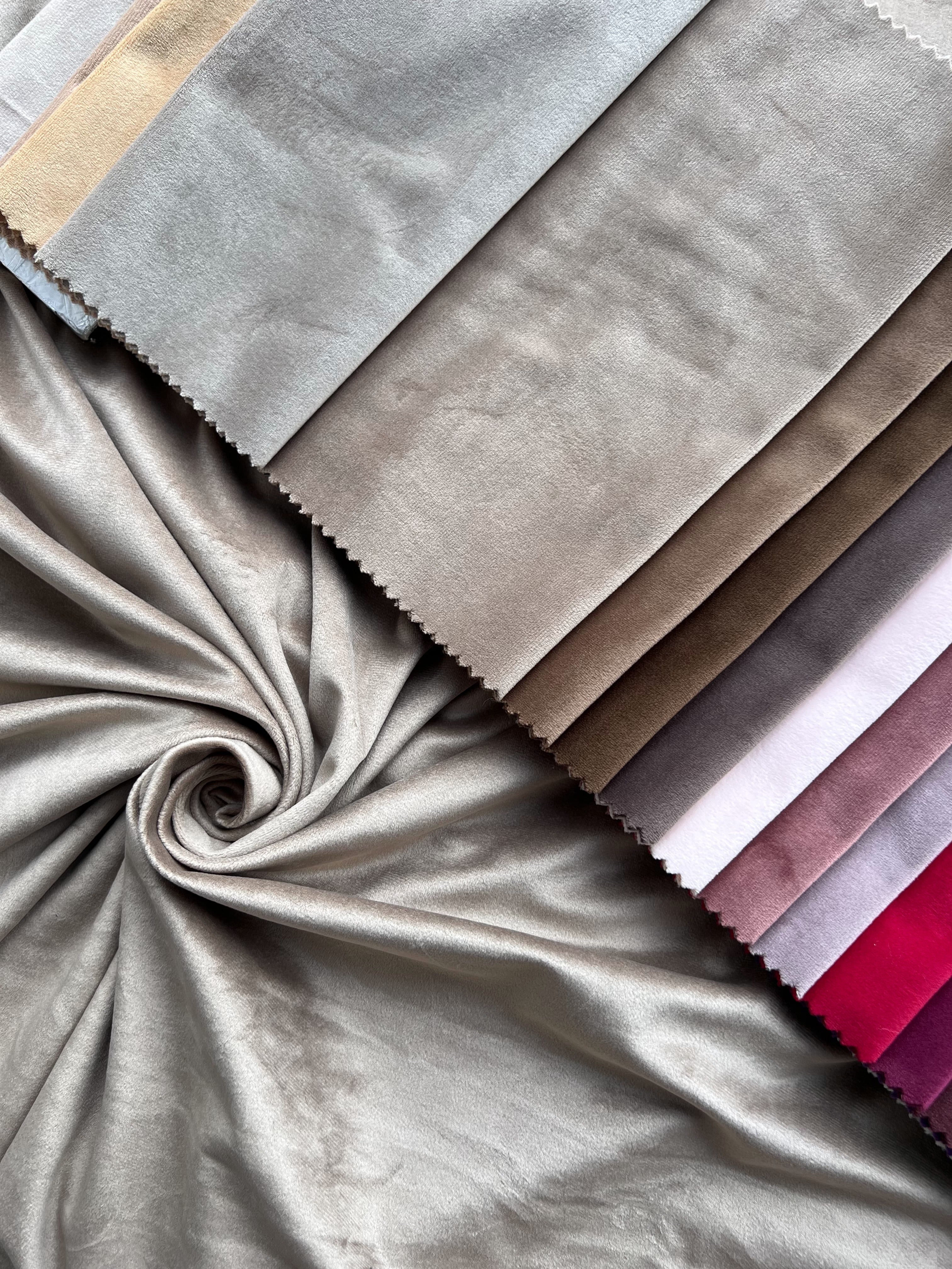 Velvet plain curtains, gray-beige color