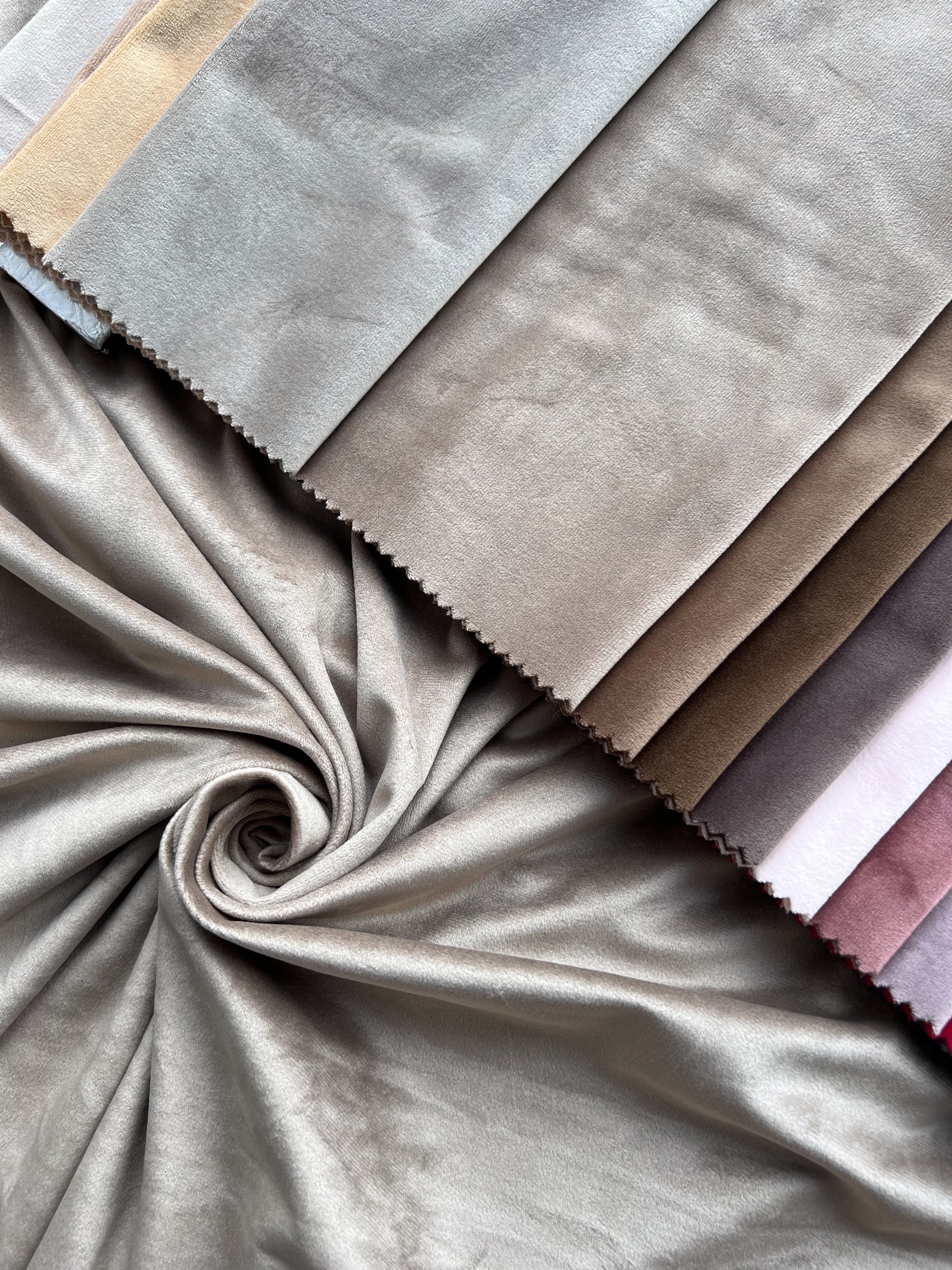 Velvet plain curtains, gray-beige color