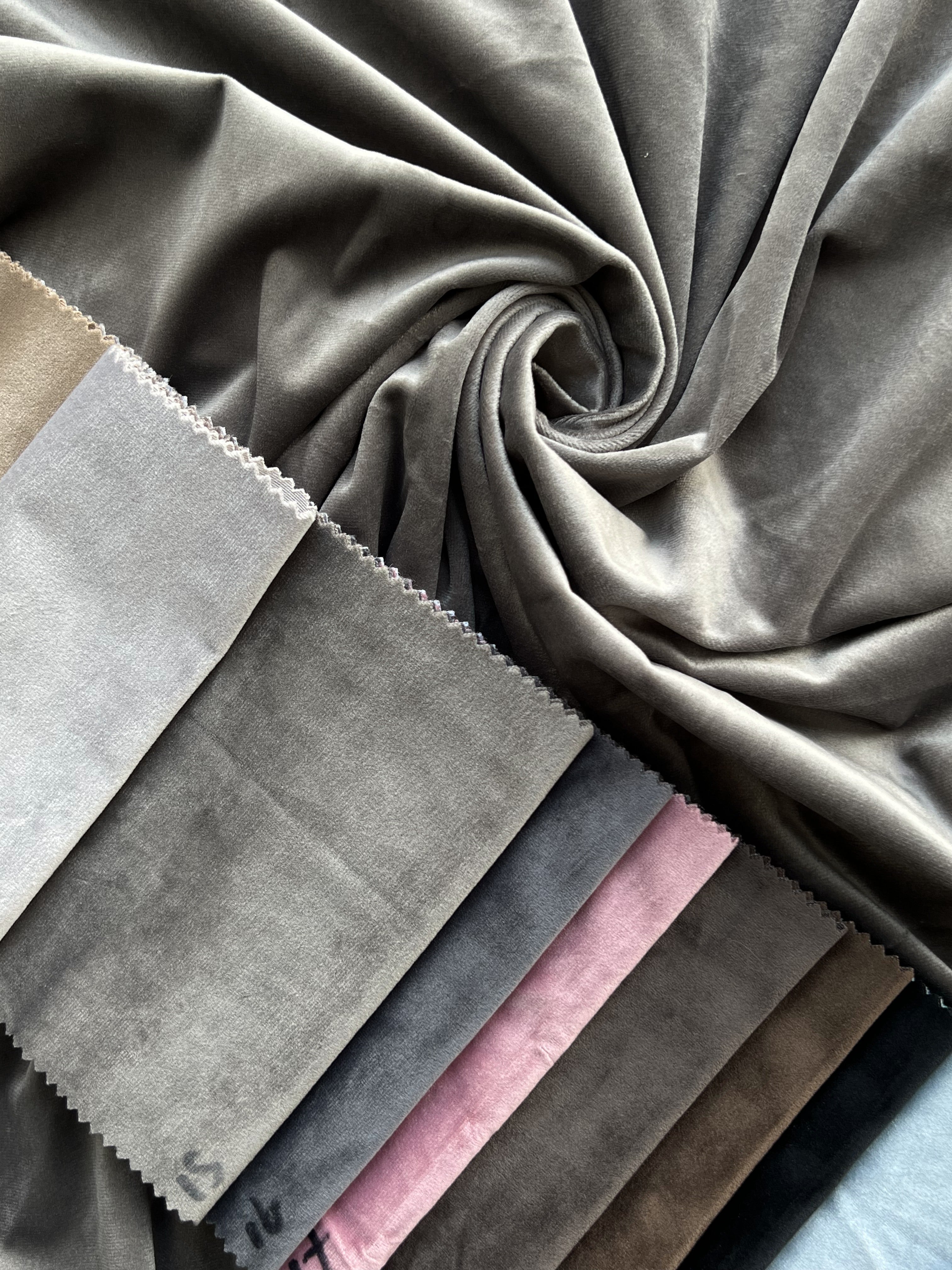 Velvet plain curtains, dark gray color